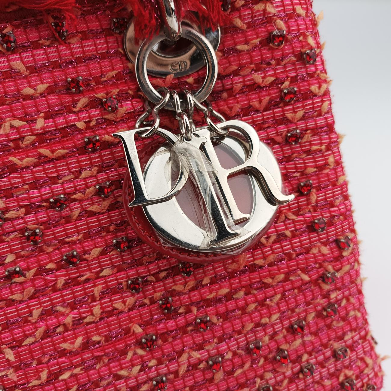 Lady Dior Heart Crystal Cannage Fringe Red×Multicolour Tweed×Enamel 11-MA-1102レディ ディオール ハート クリスタル カナージュ フリンジ レッド×マルチカラー ツイード×エナメル 11-MA-1102