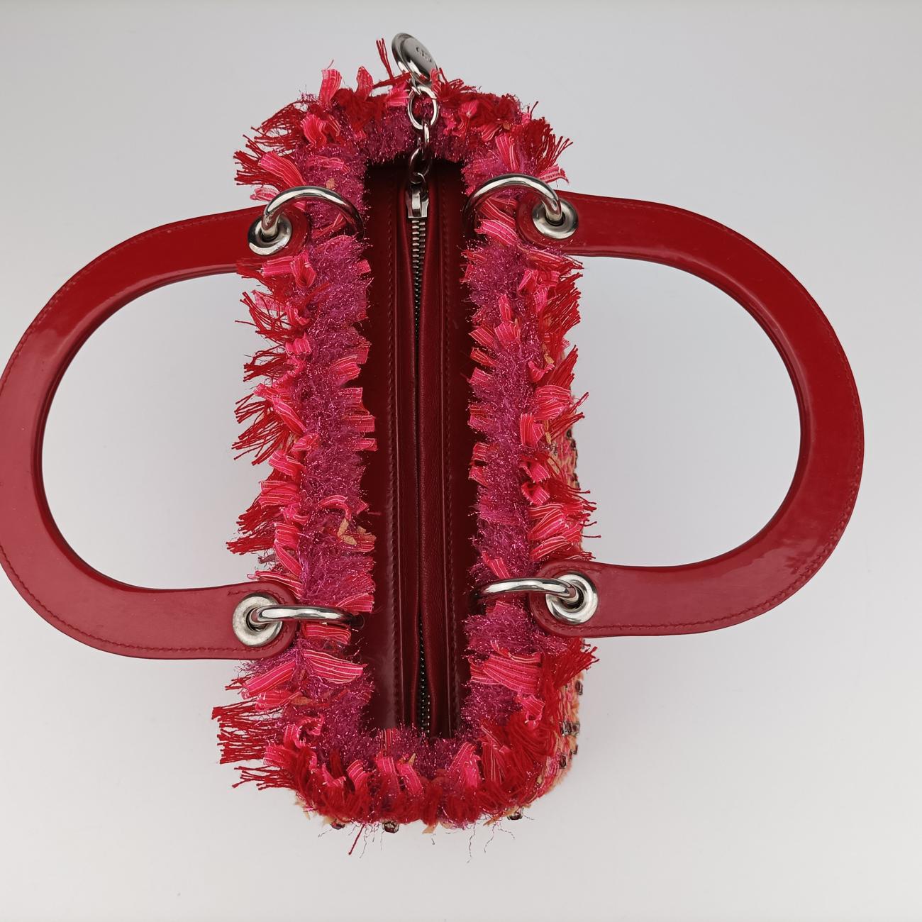 Lady Dior Heart Crystal Cannage Fringe Red×Multicolour Tweed×Enamel 11-MA-1102レディ ディオール ハート クリスタル カナージュ フリンジ レッド×マルチカラー ツイード×エナメル 11-MA-1102