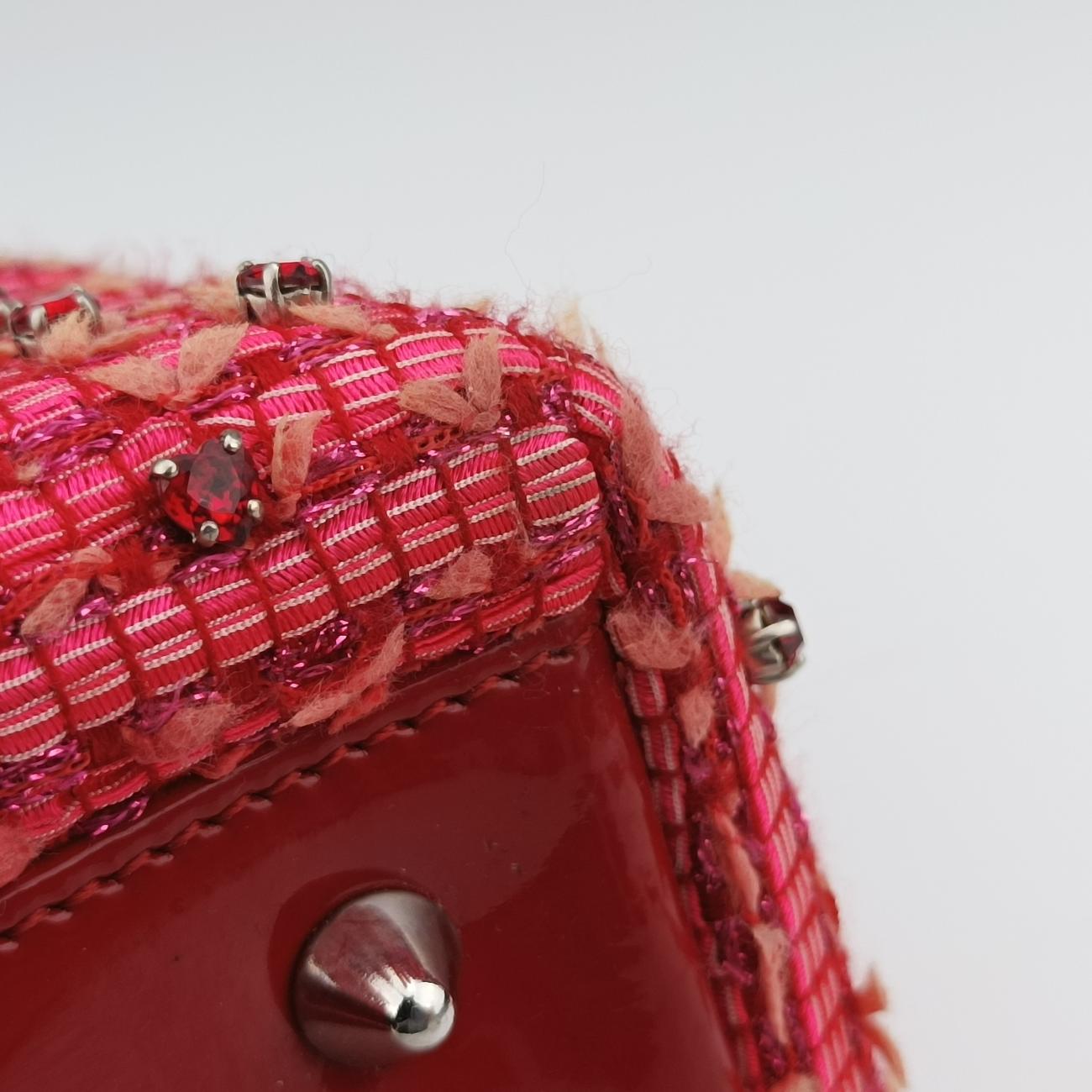 Lady Dior Heart Crystal Cannage Fringe Red×Multicolour Tweed×Enamel 11-MA-1102レディ ディオール ハート クリスタル カナージュ フリンジ レッド×マルチカラー ツイード×エナメル 11-MA-1102