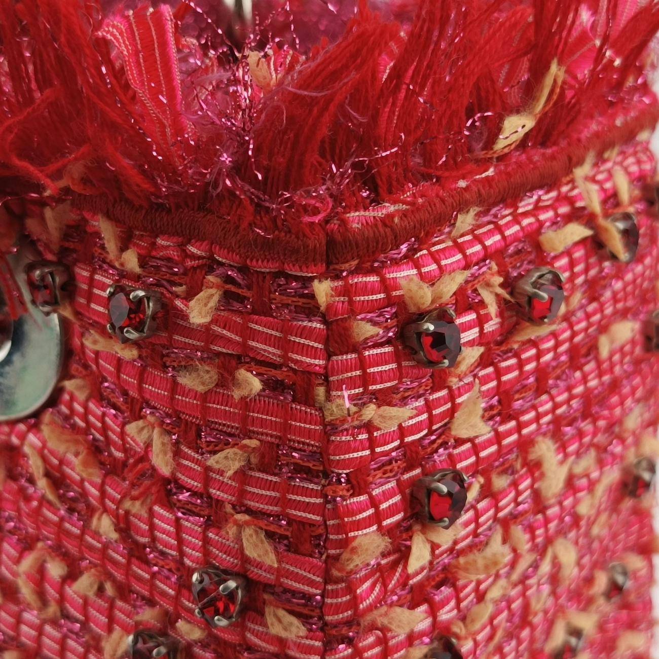 Lady Dior Heart Crystal Cannage Fringe Red×Multicolour Tweed×Enamel 11-MA-1102レディ ディオール ハート クリスタル カナージュ フリンジ レッド×マルチカラー ツイード×エナメル 11-MA-1102