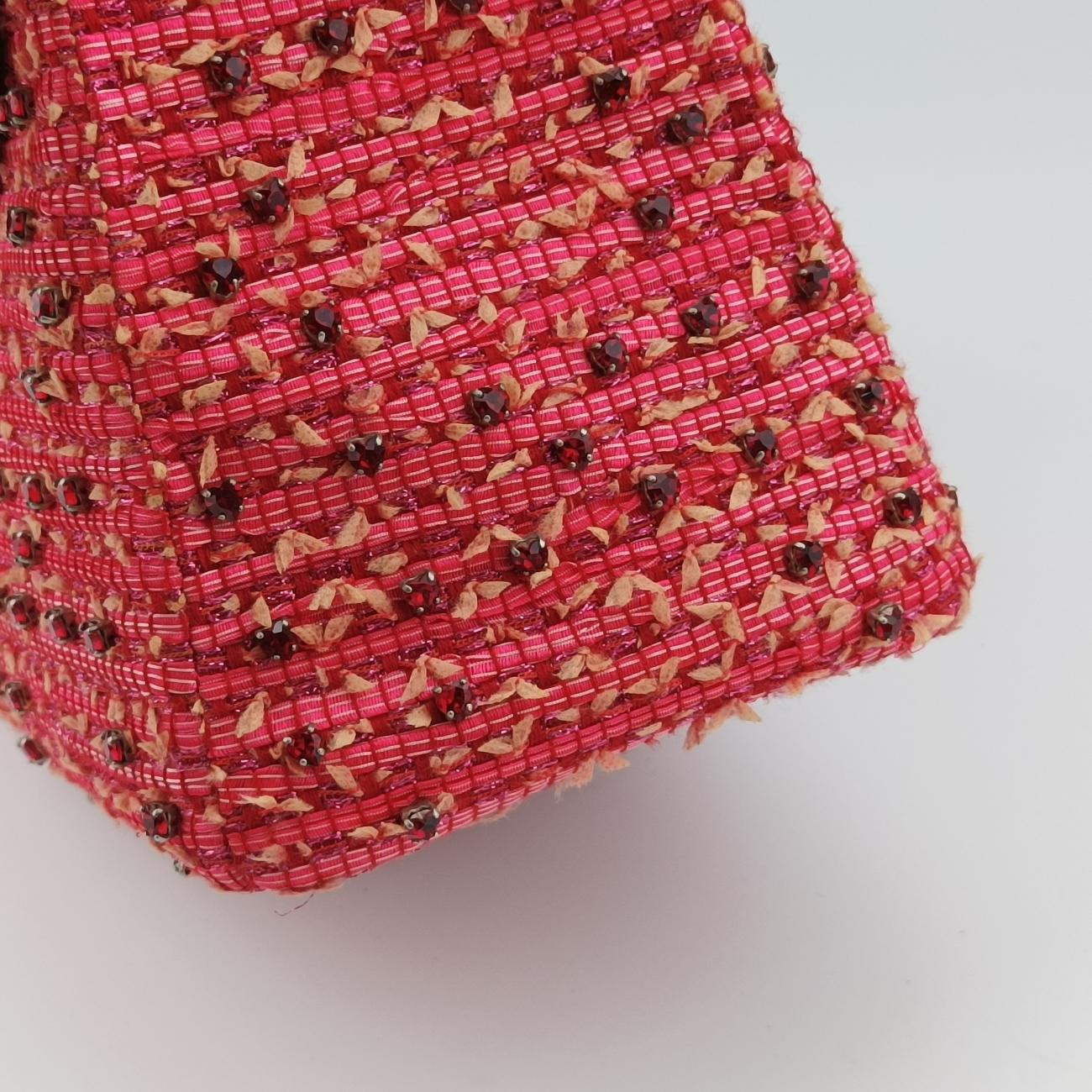 Lady Dior Heart Crystal Cannage Fringe Red×Multicolour Tweed×Enamel 11-MA-1102レディ ディオール ハート クリスタル カナージュ フリンジ レッド×マルチカラー ツイード×エナメル 11-MA-1102