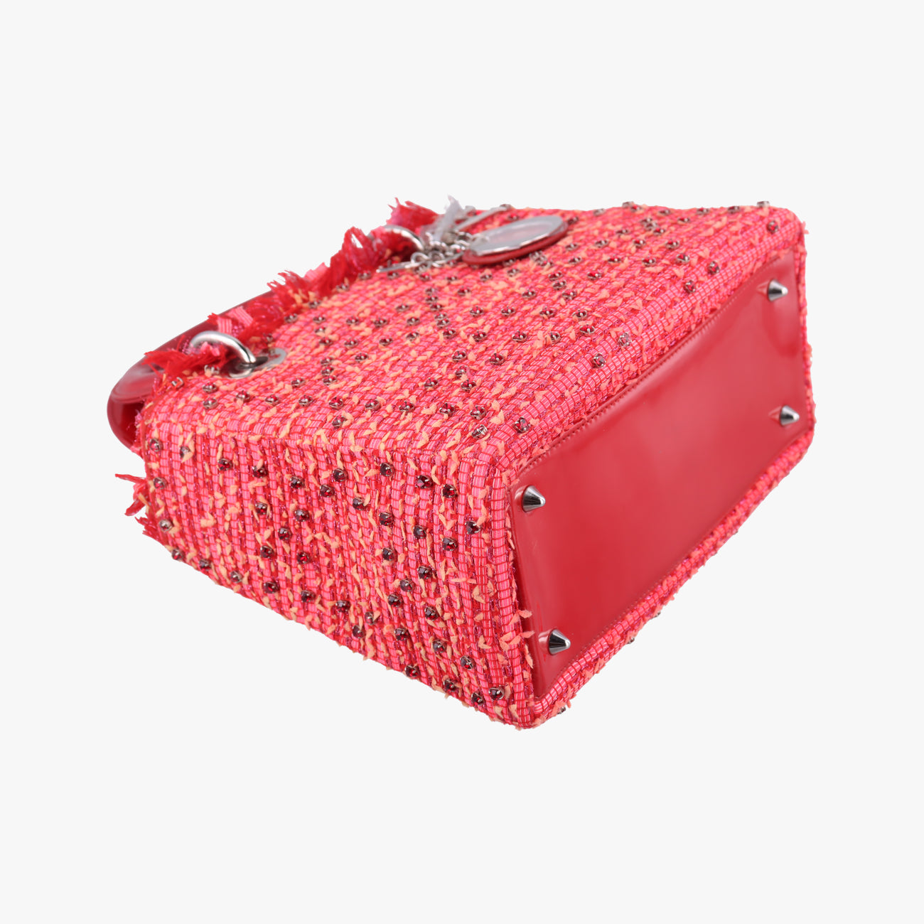 Lady Dior Heart Crystal Cannage Fringe Red×Multicolour Tweed×Enamel 11-MA-1102レディ ディオール ハート クリスタル カナージュ フリンジ レッド×マルチカラー ツイード×エナメル 11-MA-1102