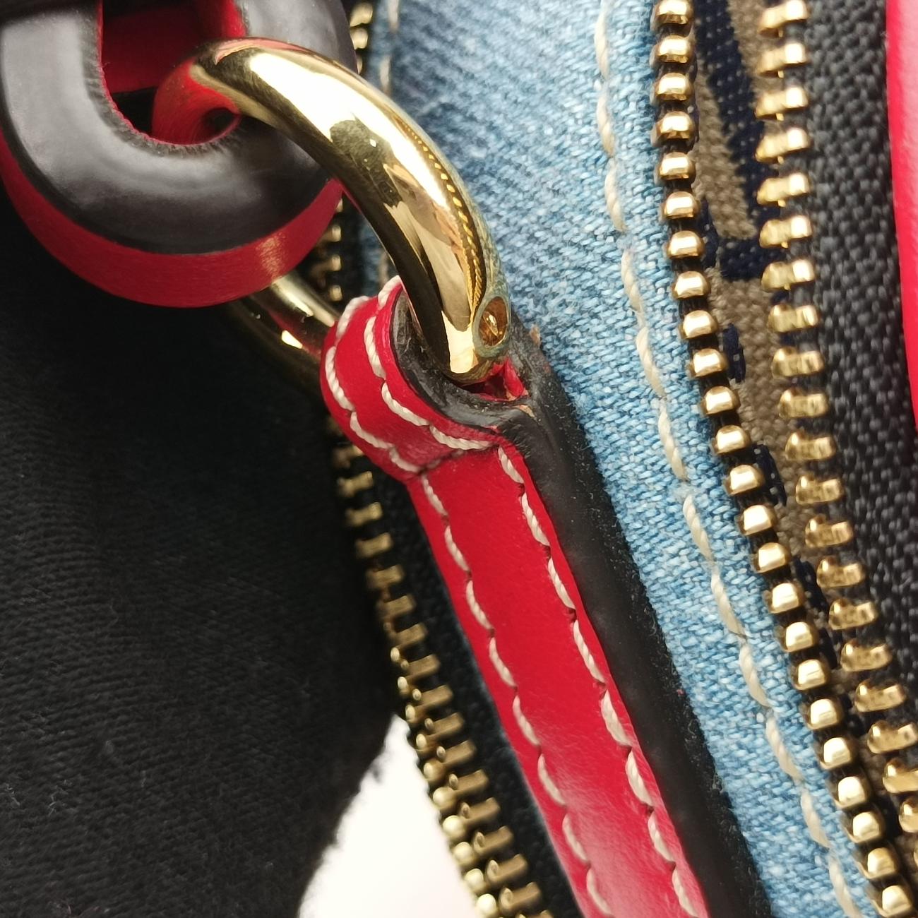 Mini Daria Red x Blue x Multicolor Denim x Leather 01 21 70 65 3ミニダリア レッド×ブルー×マルチカラー デニム×レザー 01 21 70 65 3