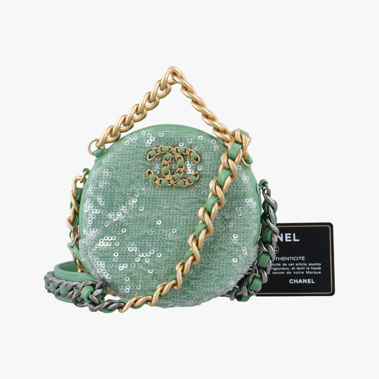 CHANEL 19 Round Green Sequins×Leather AP0945 30745163シャネル19ラウンド グリーン スパンコール×レザー AP0945 30745163