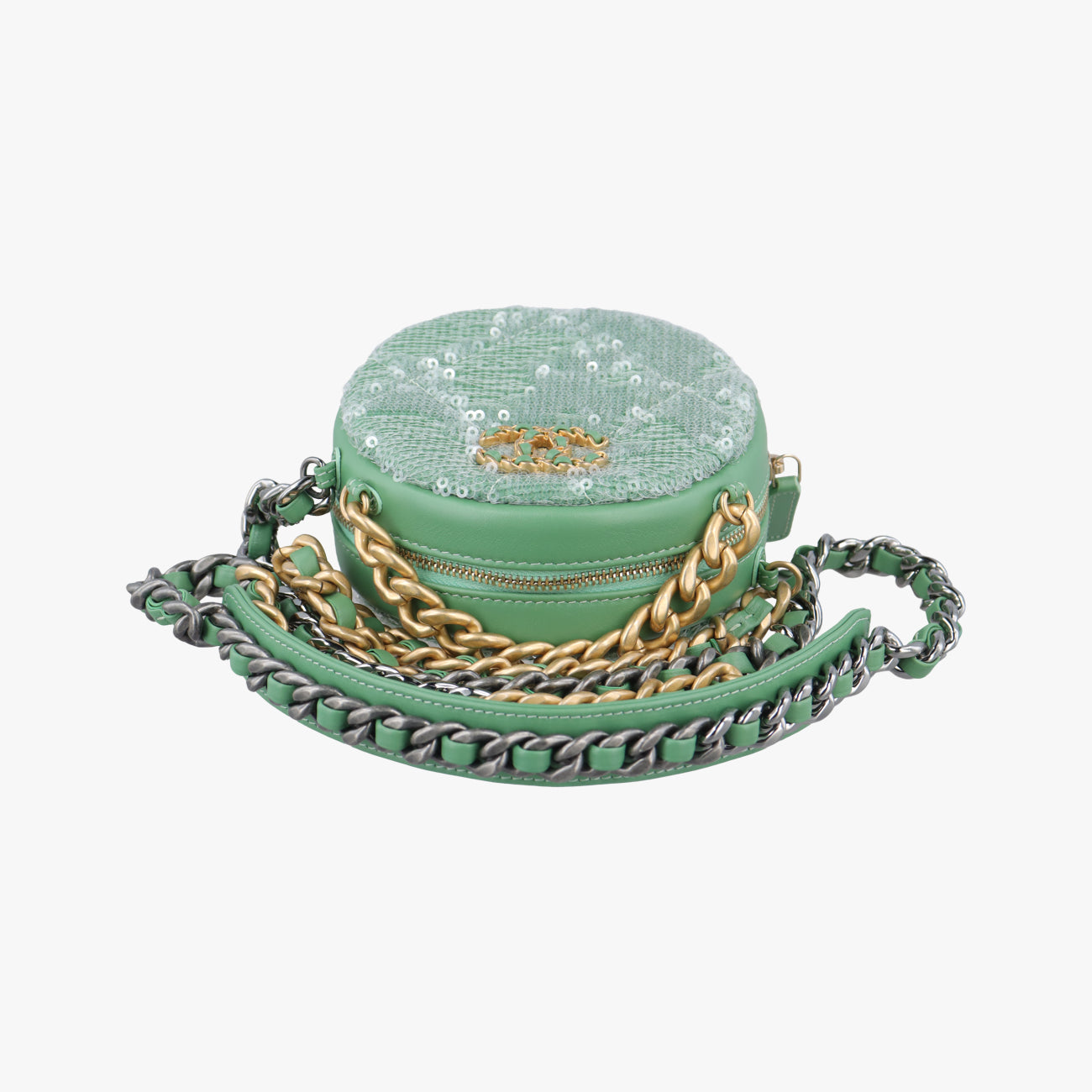 CHANEL 19 Round Green Sequins×Leather AP0945 30745163シャネル19ラウンド グリーン スパンコール×レザー AP0945 30745163
