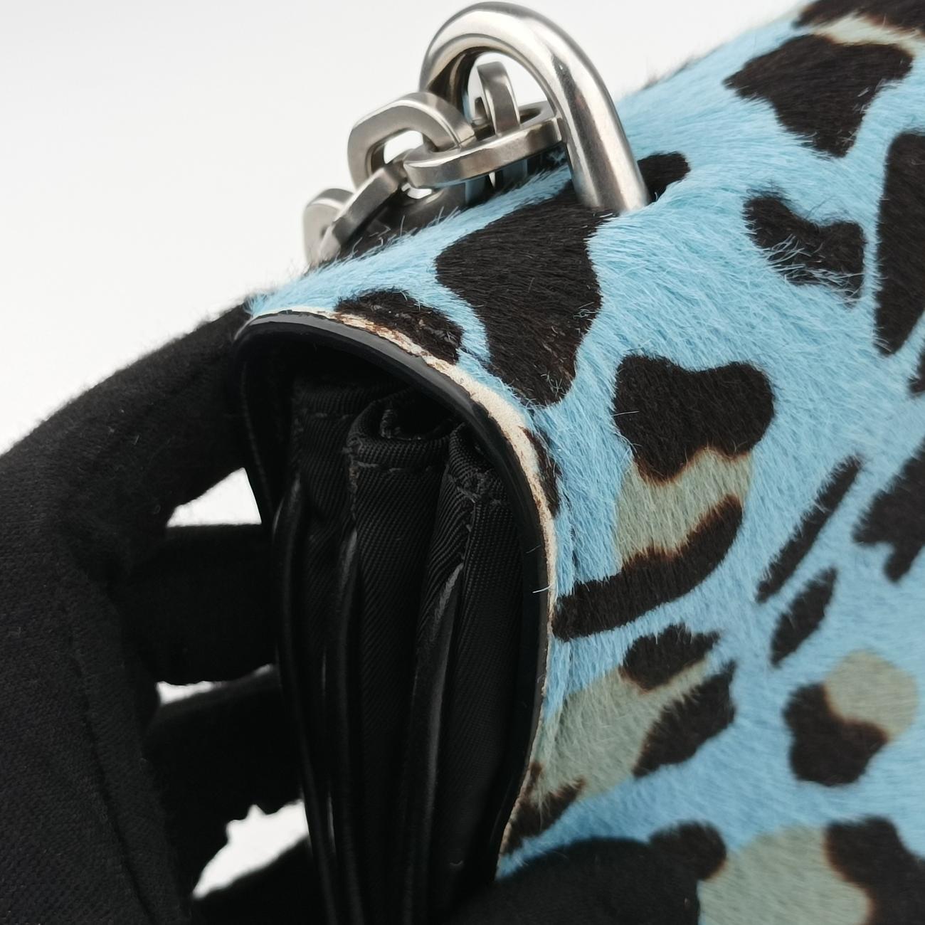 Leopard print Blue x Black x Multicolor ponyhair×nylon 1BD009 117レオパード柄 ブルー×ブラック×マルチカラー ハラコ×ナイロン 1BD009 117