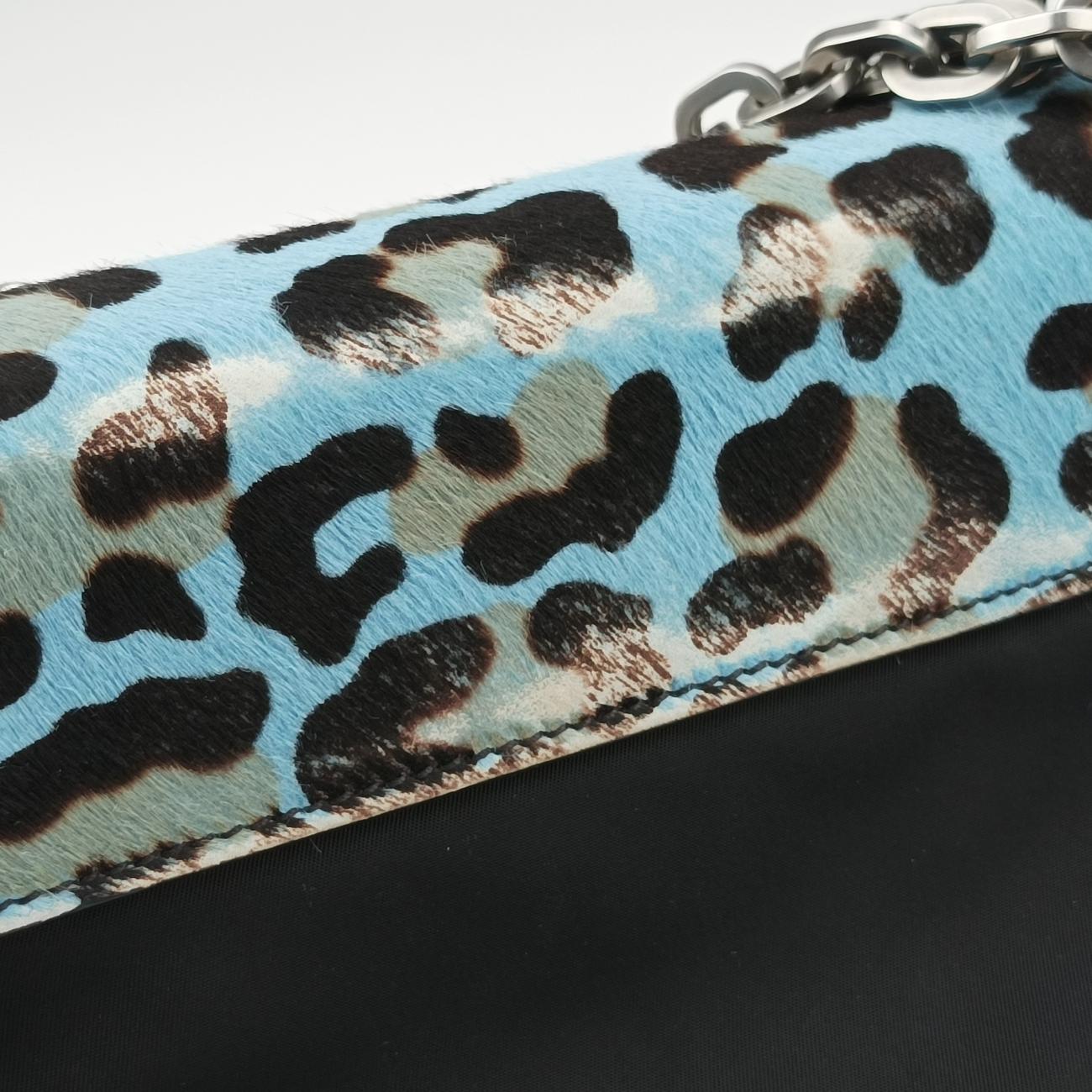 Leopard print Blue x Black x Multicolor ponyhair×nylon 1BD009 117レオパード柄 ブルー×ブラック×マルチカラー ハラコ×ナイロン 1BD009 117