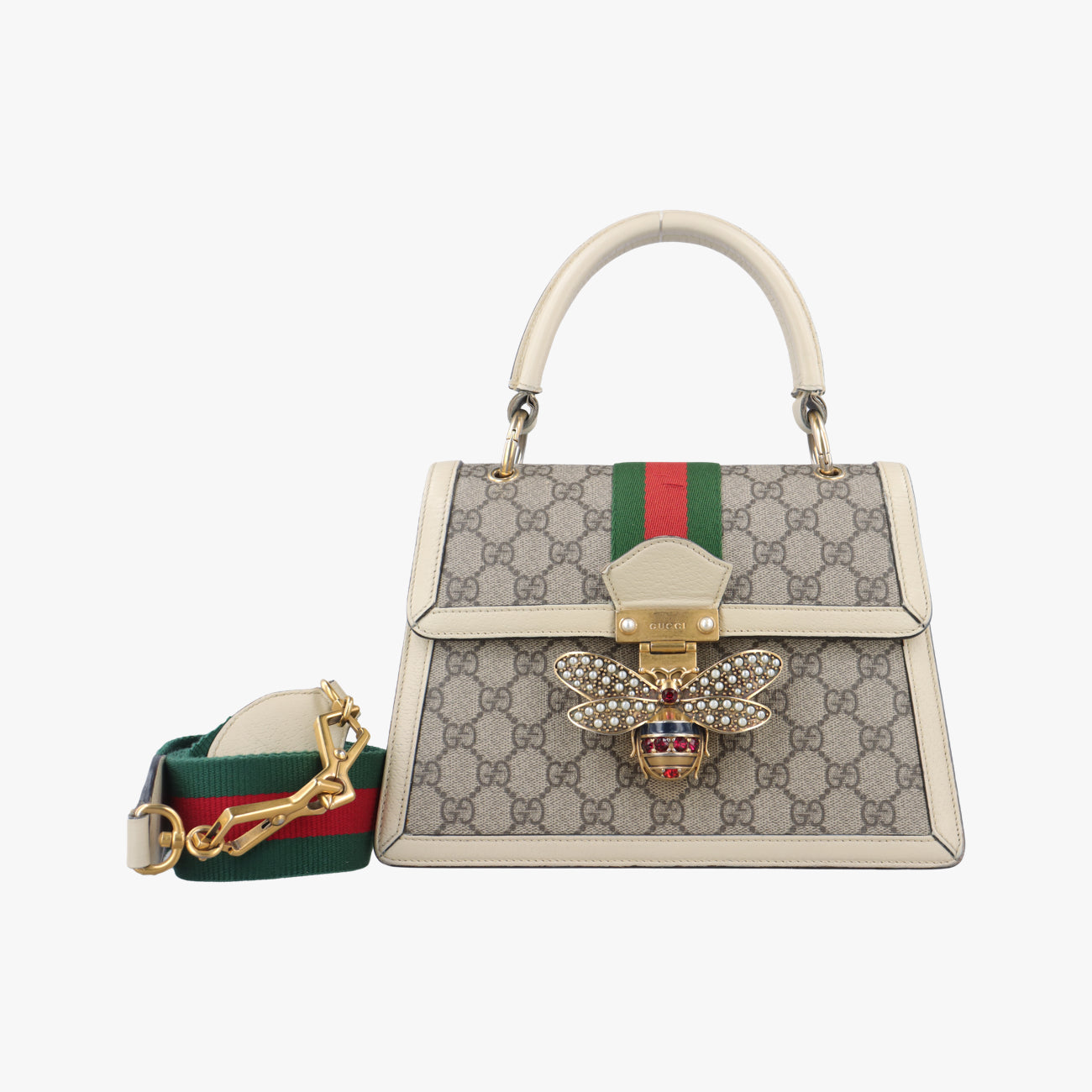 Queen Margaret White x Beige x Red x Green PVC coated canvas×Leather 476541 G029700866クイーン マーガレット ホワイト×ベージュ×レッド×グリーン PVCコーティングキャンバス×レザー 476541 G029700866