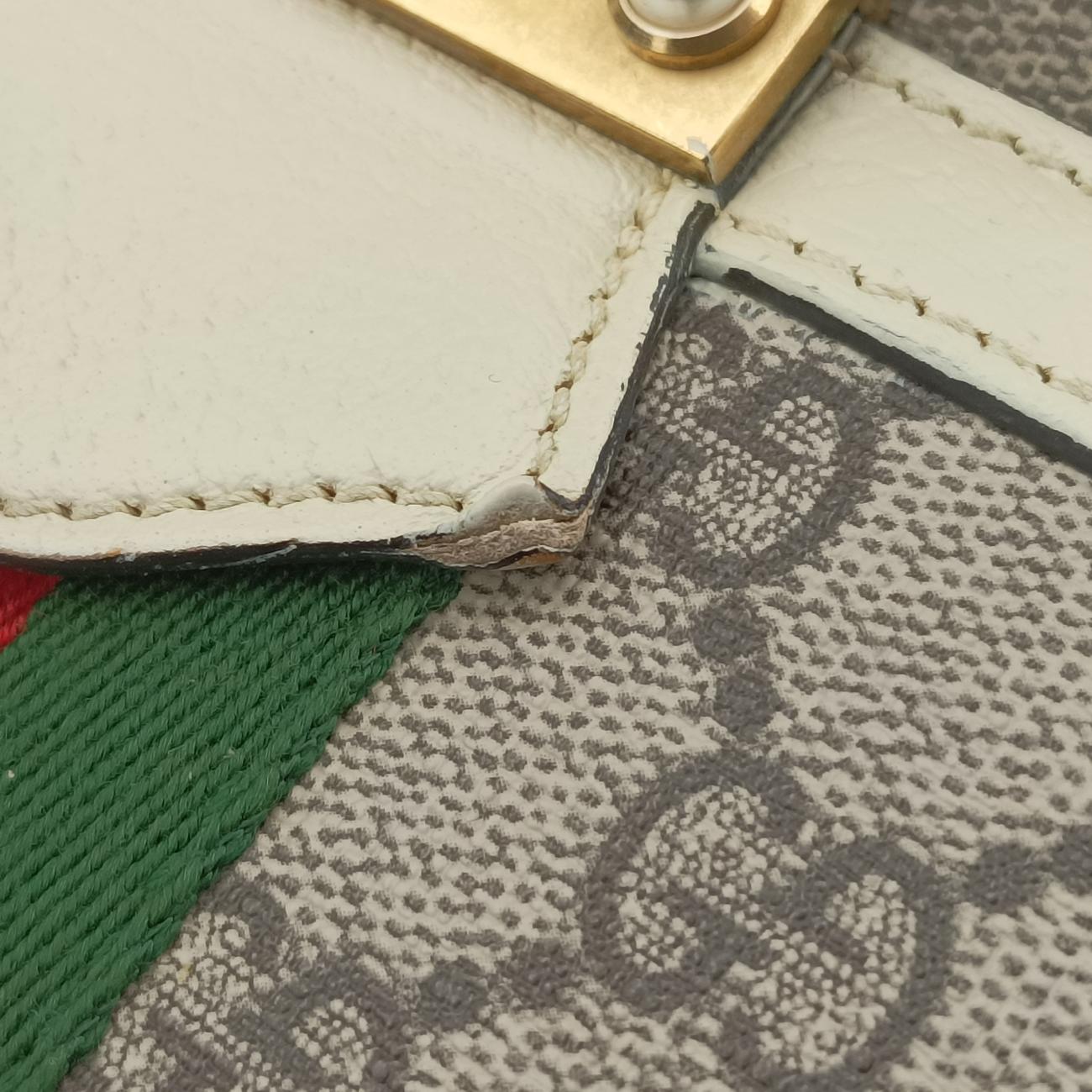 Queen Margaret White x Beige x Red x Green PVC coated canvas×Leather 476541 G029700866クイーン マーガレット ホワイト×ベージュ×レッド×グリーン PVCコーティングキャンバス×レザー 476541 G029700866