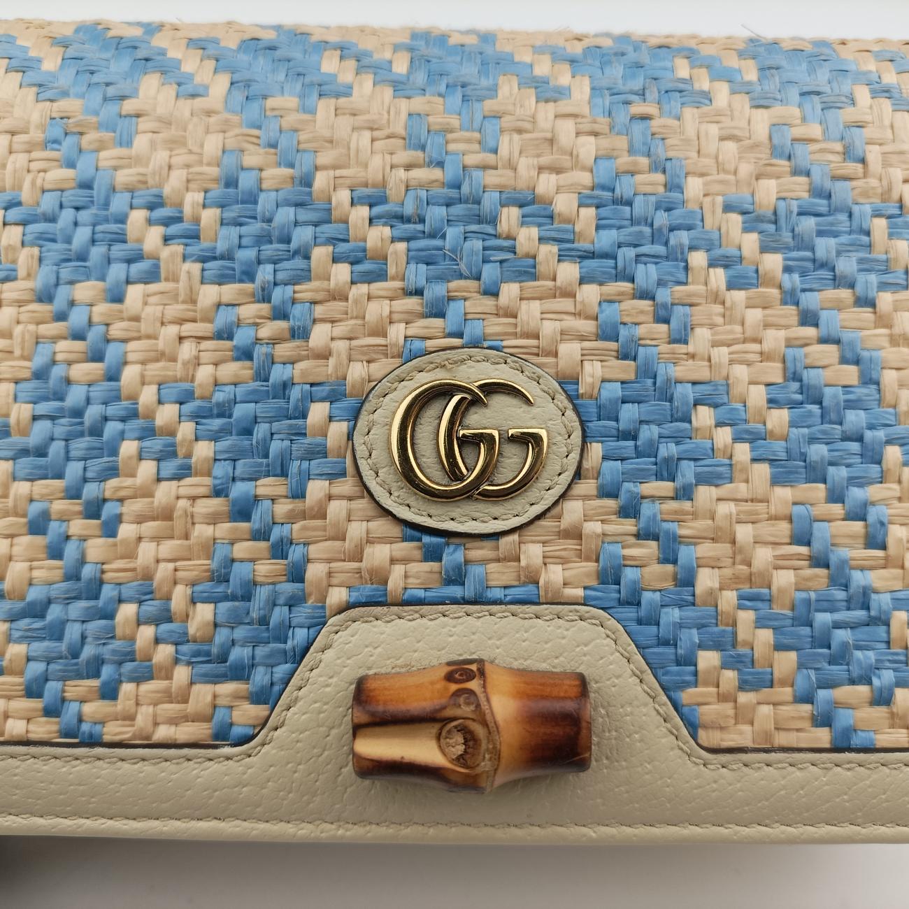 Diana Bamboo Beige× Light Blue× Blue Straw x Leather 696817 ダイアナ バンブー ベージュ×ライトブルー×ブルー ストロー×レザー 696817 