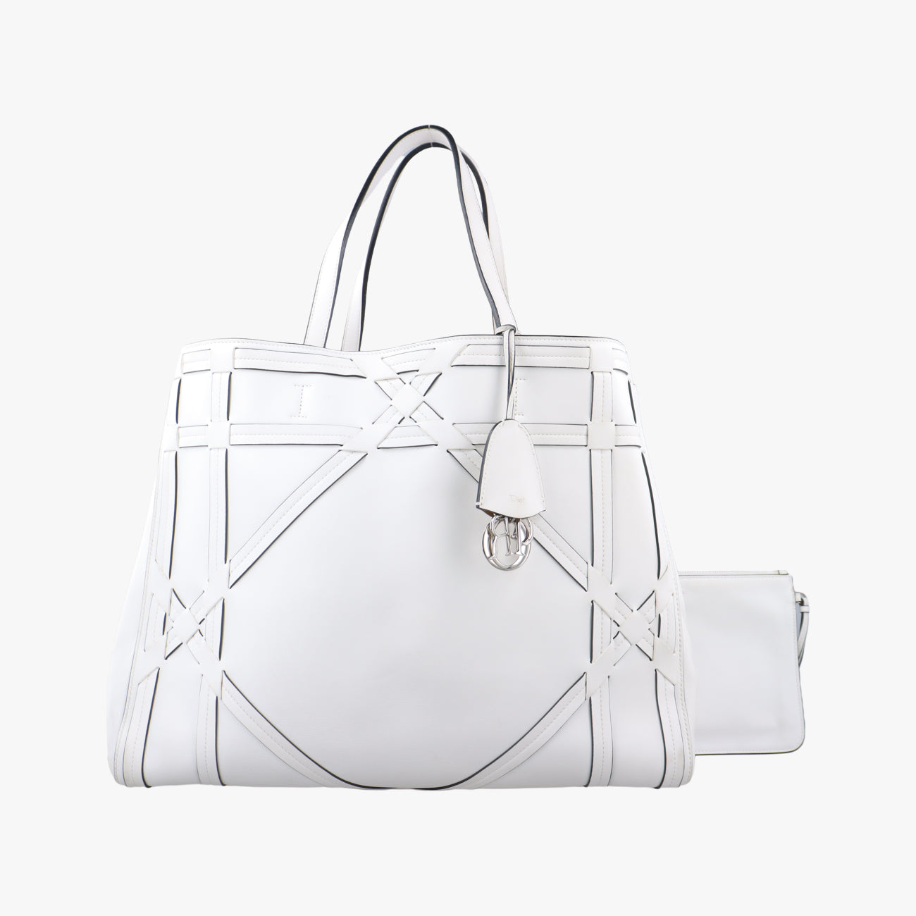 Cannage Detail Shopper Tote White Leather 01-RU-0136カナージュディテール ショッパートート ホワイト レザー 01-RU-0136