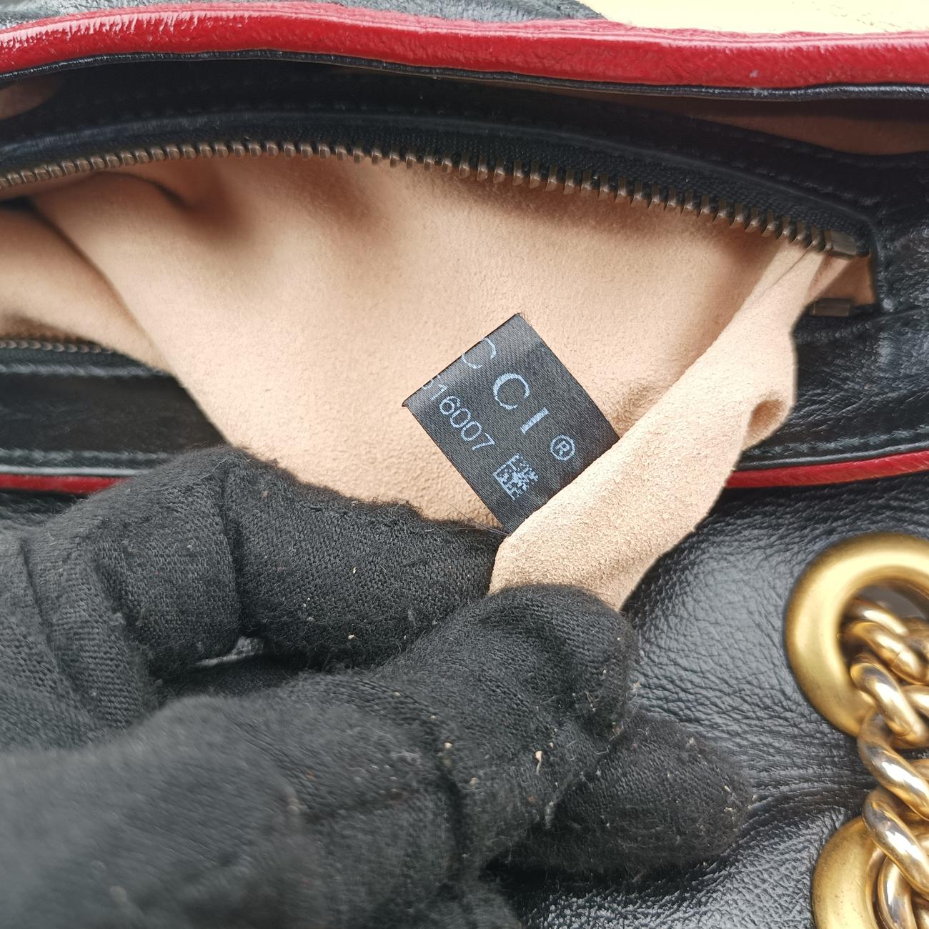 GG Marmont Black x Beige x Red Leather 443497 B029516007GGマーモント ブラック×ベージュ×レッド レザー 443497 B029516007