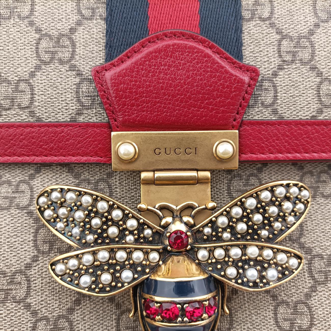 Queen Margaret Beige×Red×Multicolour PVC coated canvas×Leather 524356 I024818155クイーン マーガレット ベージュ×レッド×マルチカラー PVCコーティングキャンバス×レザー 524356 I024818155