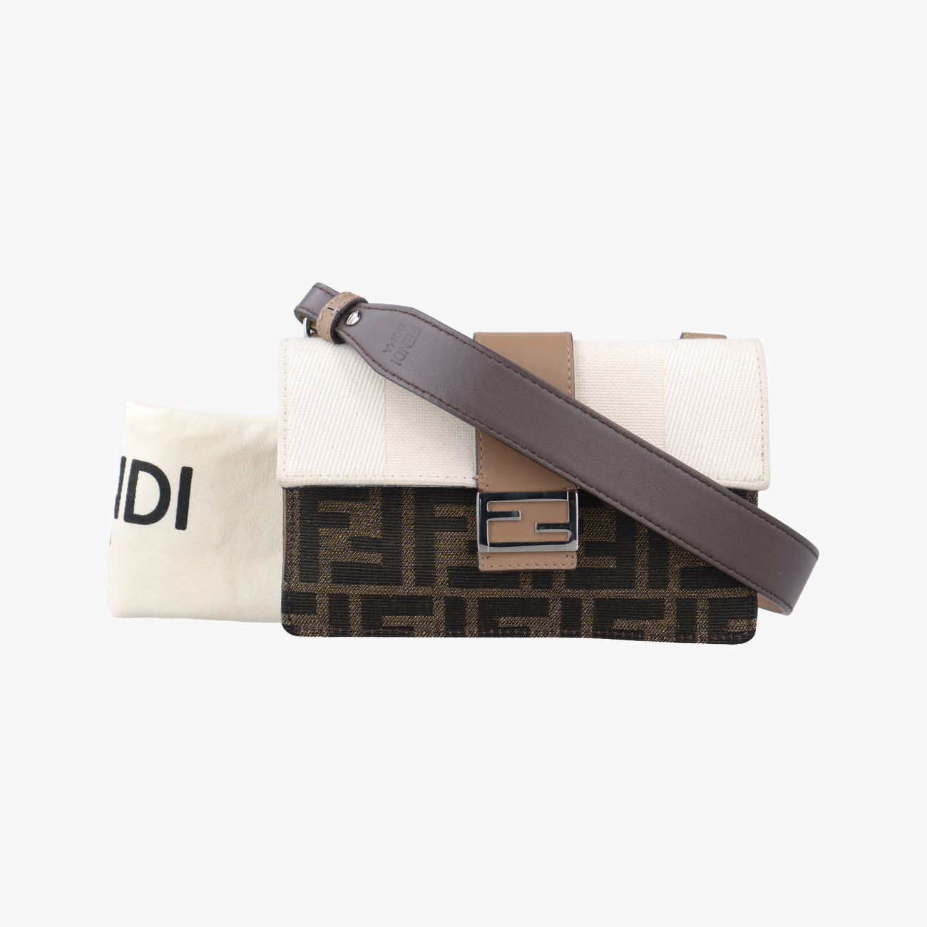 FF Logo Baguette slim Brown×white canvas 7M0295 7M0295 AB50 208-0397バゲット スリム ブラウン×ホワイト キャンバス 7M0295 7M0295 AB50 208-0397