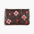 Pochette Double Zip Blooming Flowers brown×multicolor Monogram Canvas×calf leather M63905 GI4178ポシェット ドゥーブルジップ ブルーミングフラワー モノグラム/ブラウン系×マルチカラー モノグラムキャンバス×カーフレザー M63905 GI4178