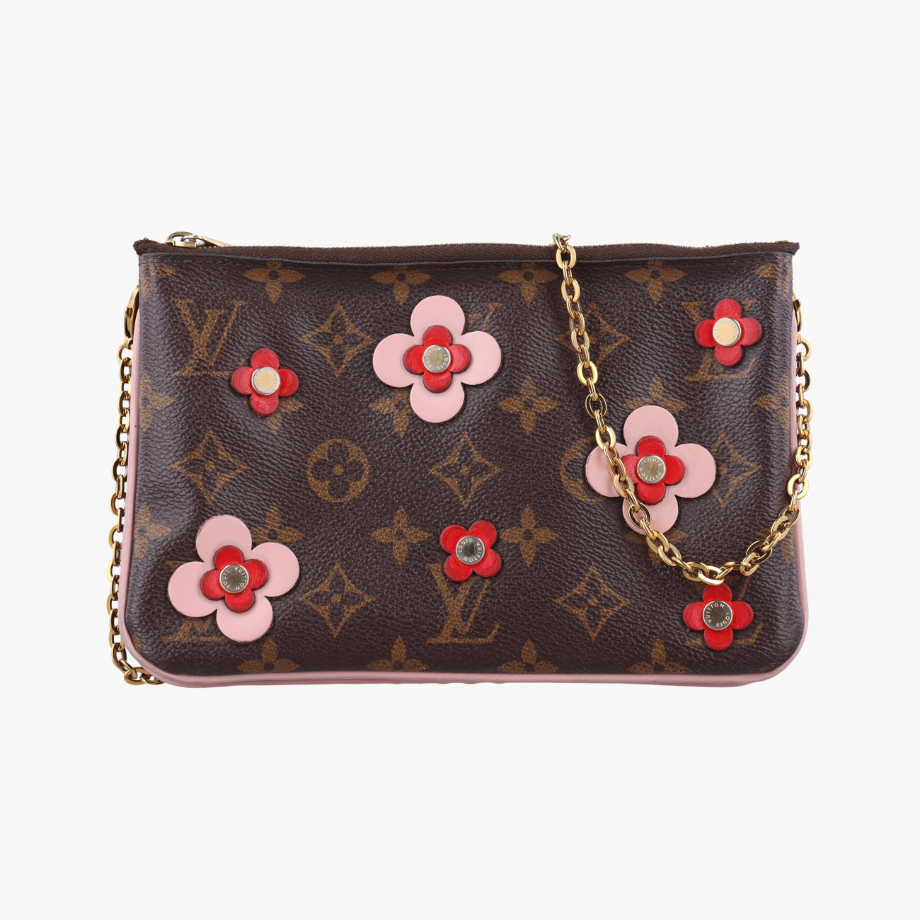 Pochette Double Zip Blooming Flowers brown×multicolor Monogram Canvas×calf leather M63905 GI4178ポシェット ドゥーブルジップ ブルーミングフラワー モノグラム/ブラウン系×マルチカラー モノグラムキャンバス×カーフレザー M63905 GI4178