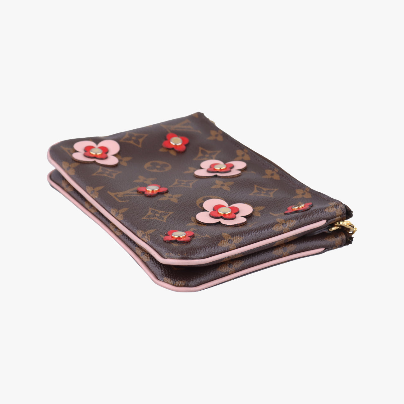 Pochette Double Zip Blooming Flowers brown×multicolor Monogram Canvas×calf leather M63905 GI4178ポシェット ドゥーブルジップ ブルーミングフラワー モノグラム/ブラウン系×マルチカラー モノグラムキャンバス×カーフレザー M63905 GI4178