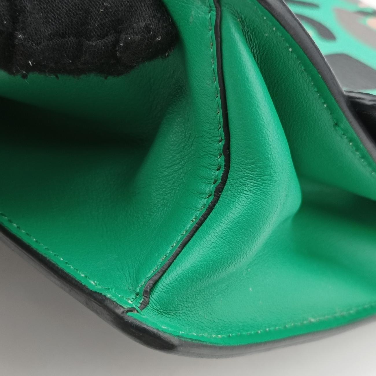 Floral Print Plex Metal Ribbon Green×Black×Multicolour Leather 7/Dフローラル プリント プレックス メタル リボン グリーン×ブラック×マルチカラー レザー 7/D