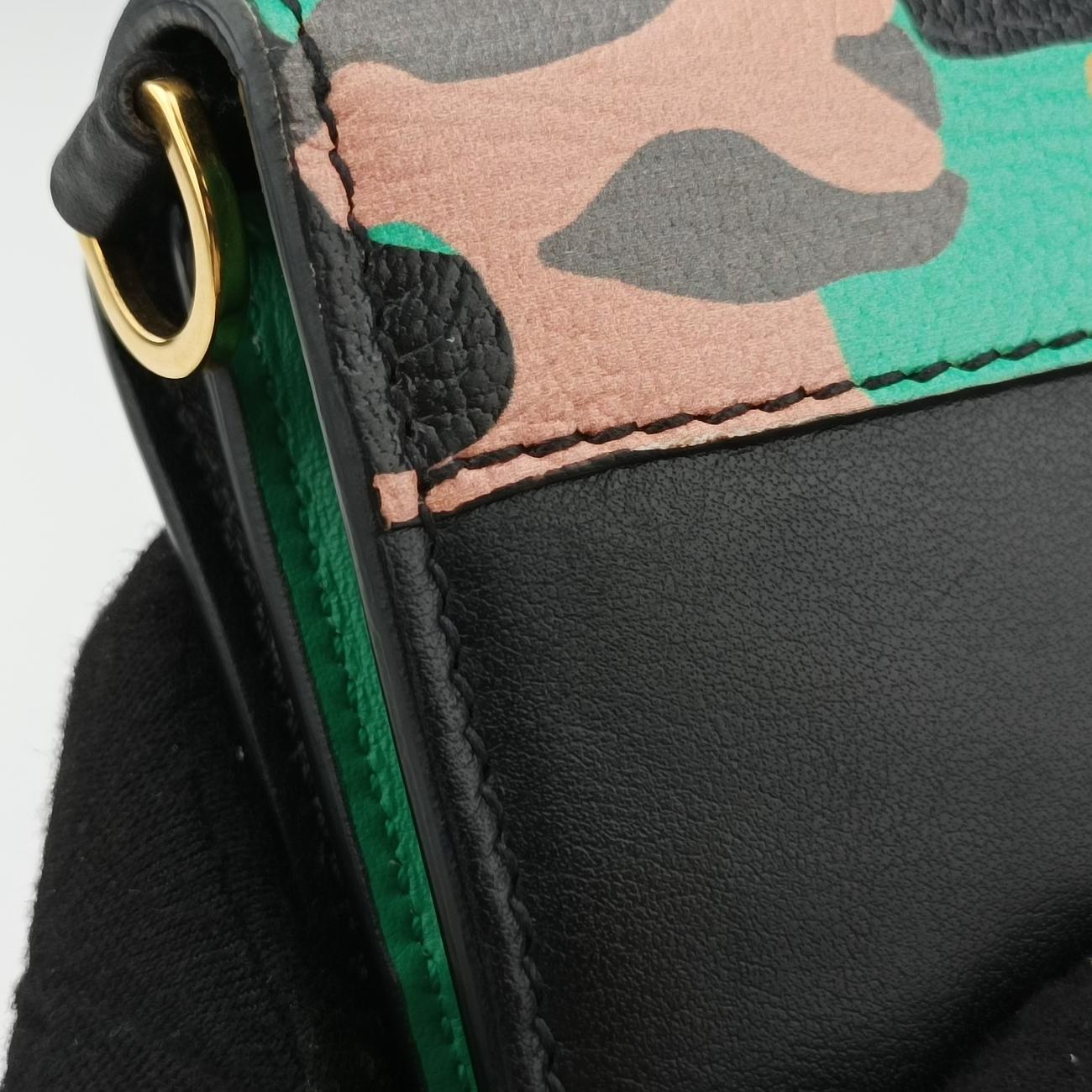 Floral Print Plex Metal Ribbon Green×Black×Multicolour Leather 7/Dフローラル プリント プレックス メタル リボン グリーン×ブラック×マルチカラー レザー 7/D