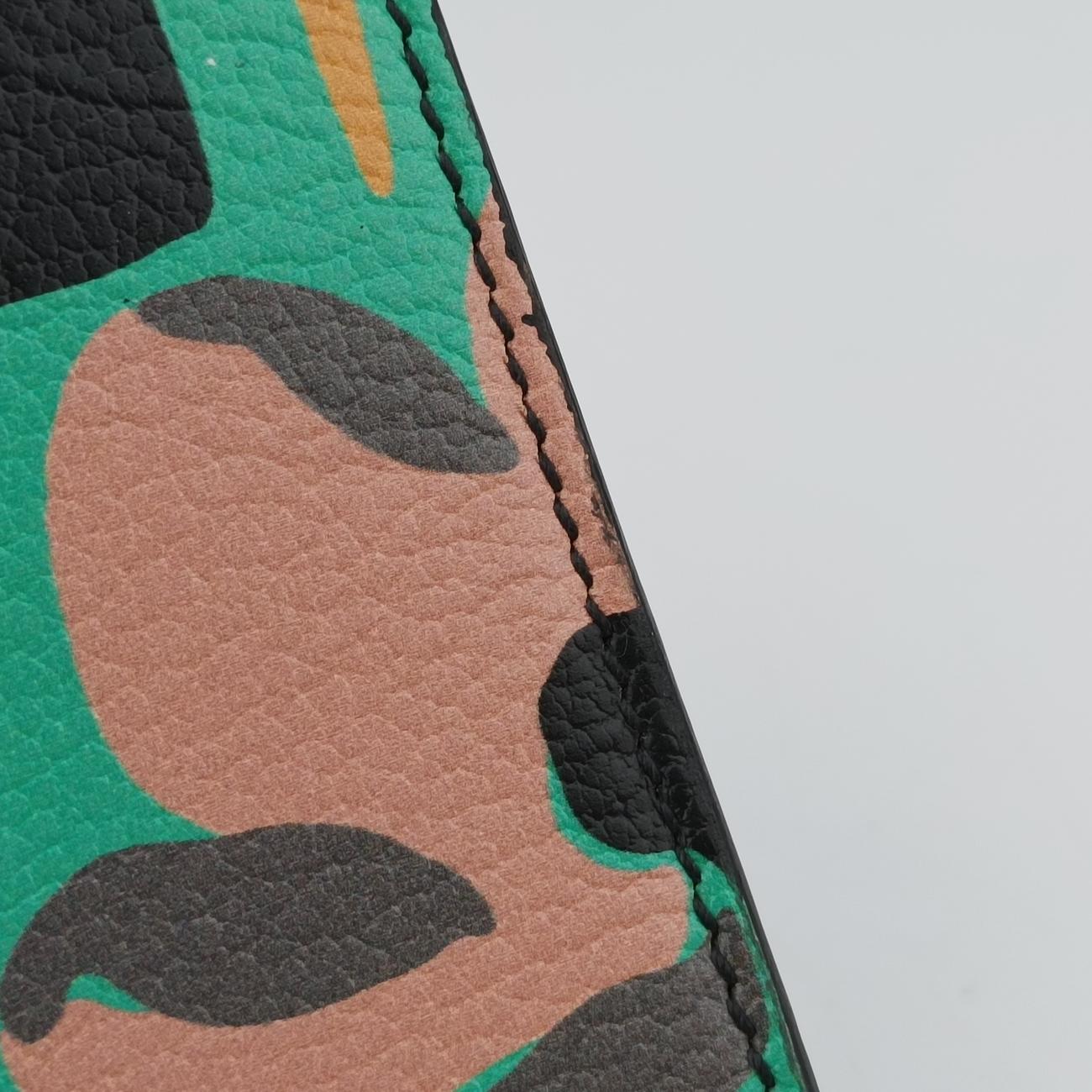 Floral Print Plex Metal Ribbon Green×Black×Multicolour Leather 7/Dフローラル プリント プレックス メタル リボン グリーン×ブラック×マルチカラー レザー 7/D