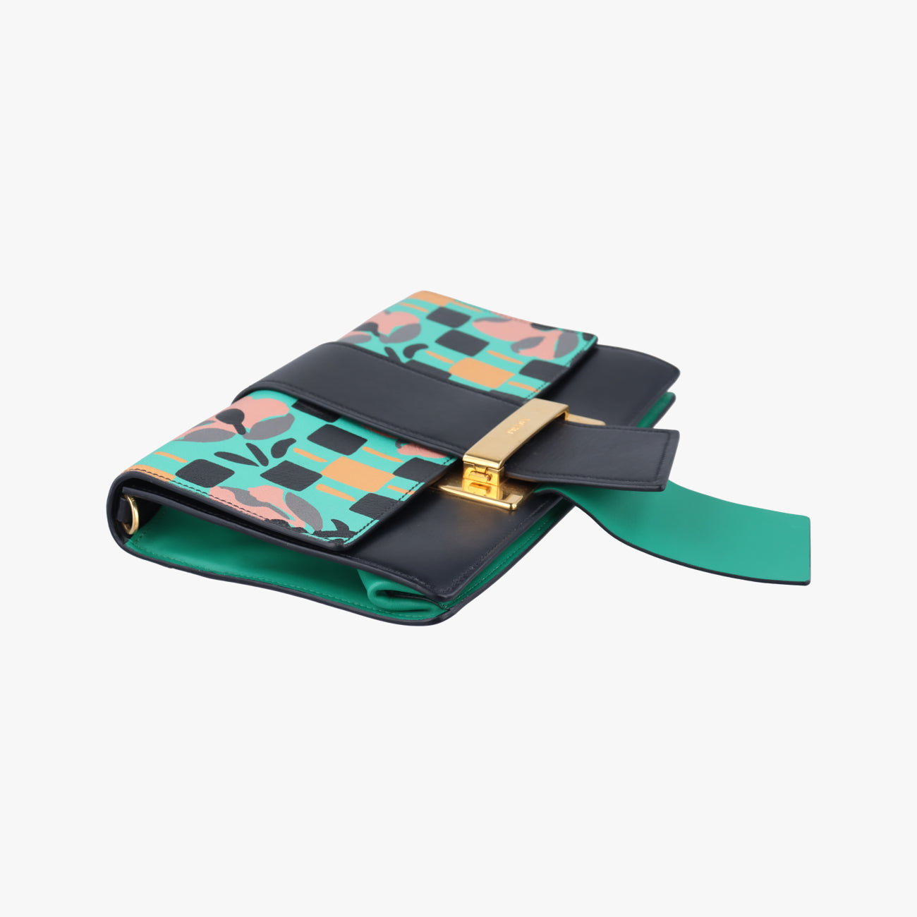 Floral Print Plex Metal Ribbon Green×Black×Multicolour Leather 7/Dフローラル プリント プレックス メタル リボン グリーン×ブラック×マルチカラー レザー 7/D