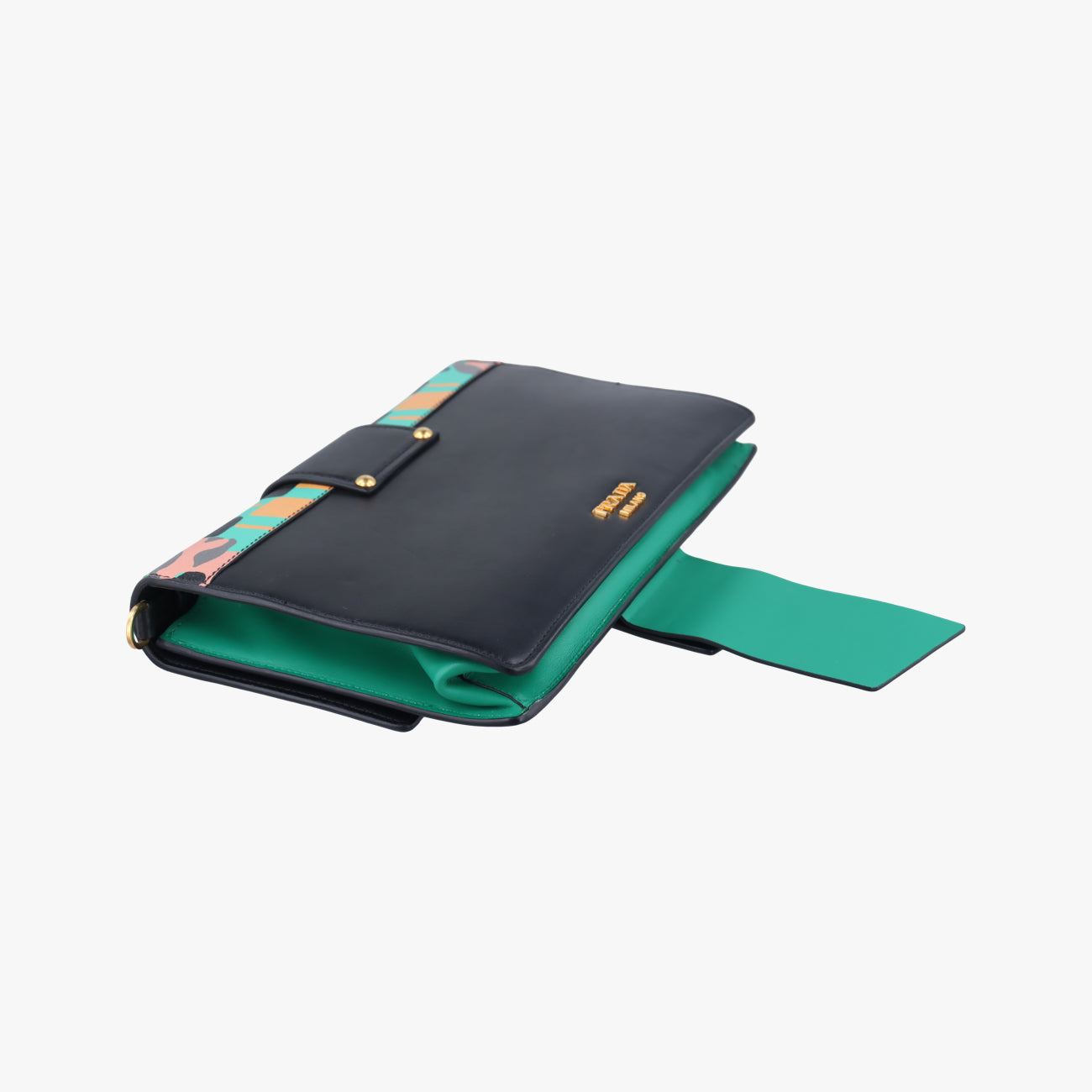 Floral Print Plex Metal Ribbon Green×Black×Multicolour Leather 7/Dフローラル プリント プレックス メタル リボン グリーン×ブラック×マルチカラー レザー 7/D