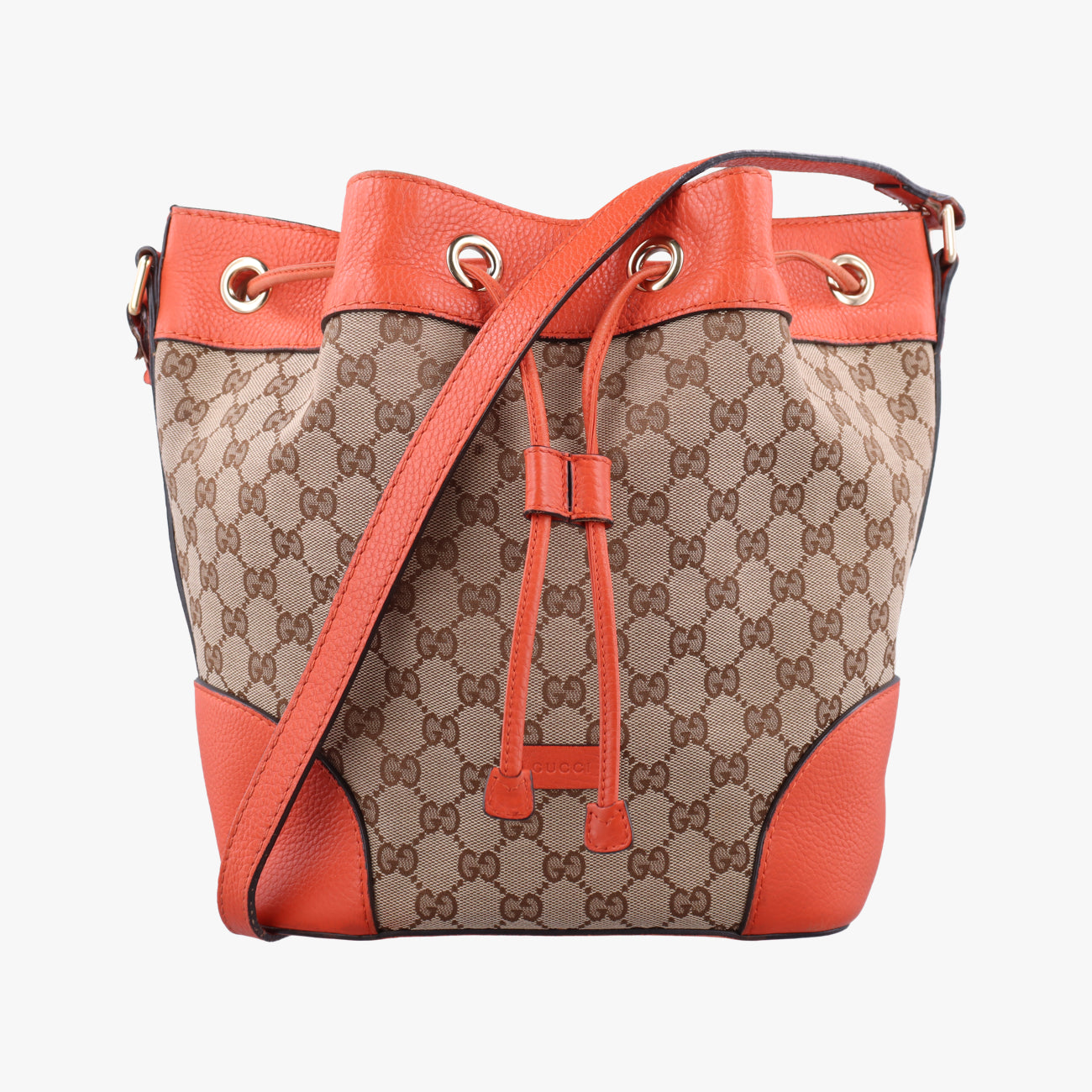 Drawstring Bucket Orange×beige canvas x leather 388703 C018796146ドローストリング バケット オレンジ×ベージュ キャンバス×レザー 388703 C018796146