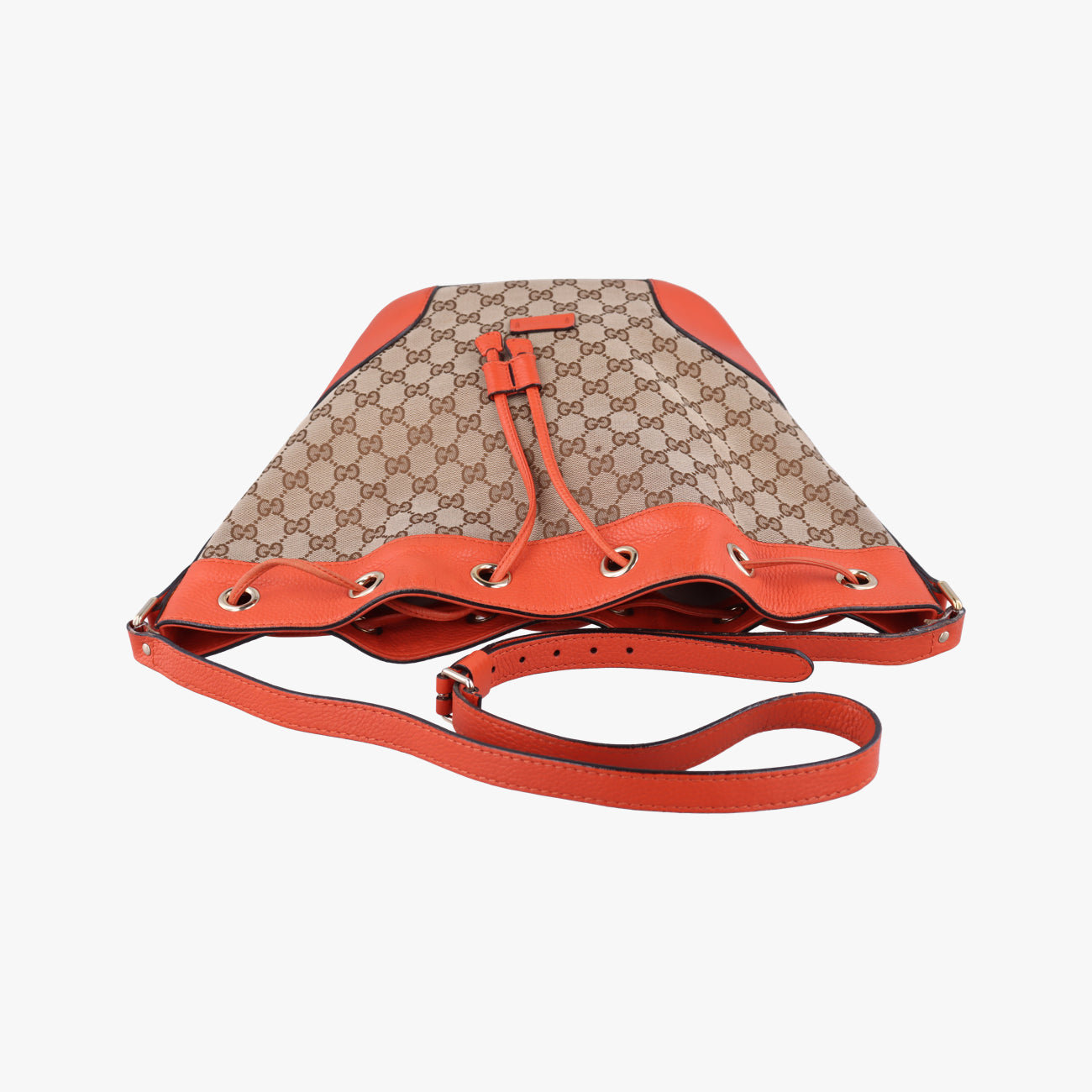 Drawstring Bucket Orange×beige canvas x leather 388703 C018796146ドローストリング バケット オレンジ×ベージュ キャンバス×レザー 388703 C018796146