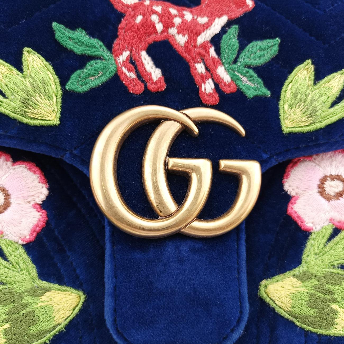 GG Marmont Navy×Multicolour velour 443497 I025159332GGマーモント ネイビー×マルチカラー ベロア 443497 I025159332