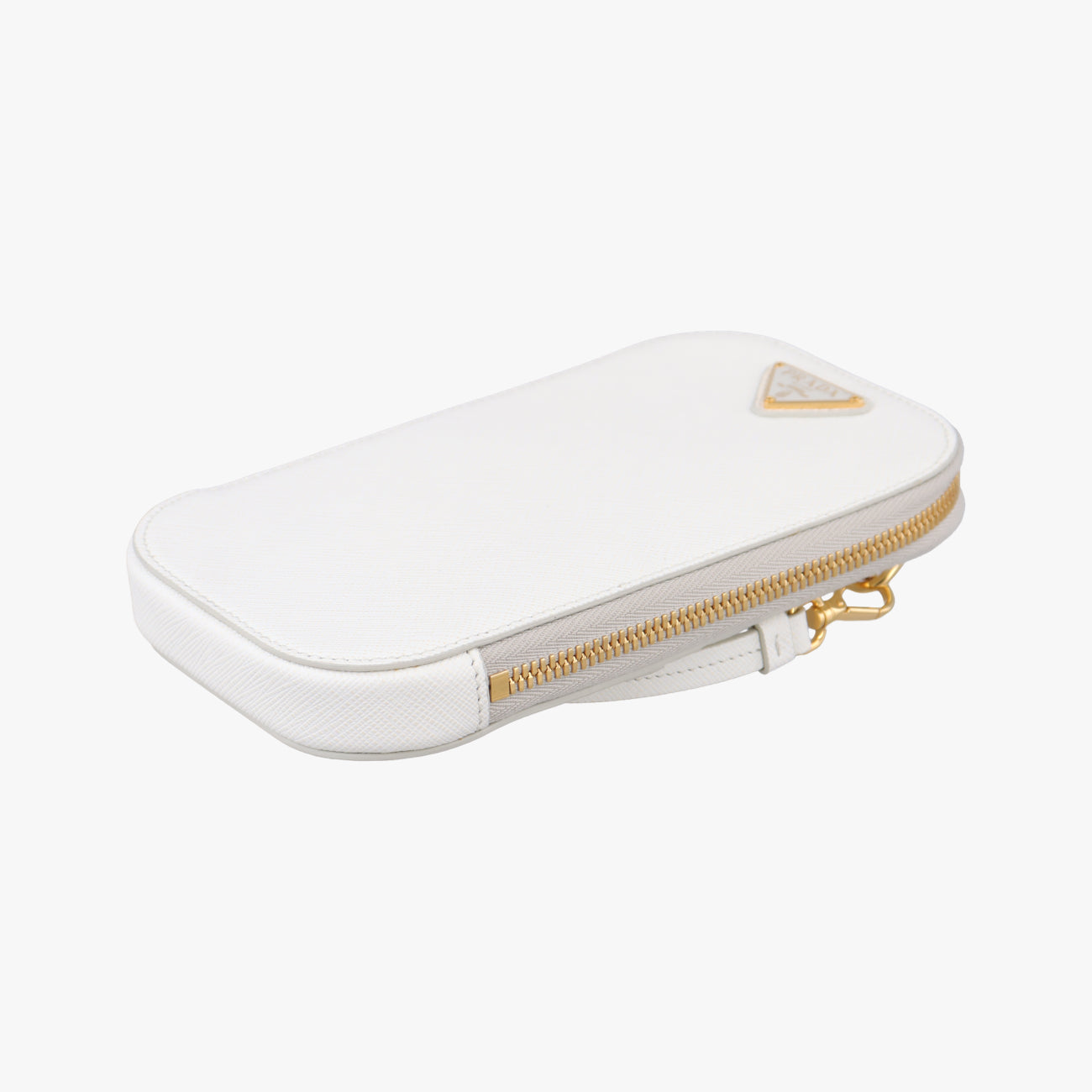 Triangle logo White Saffiano Leather 1DH030 85三角ロゴ ホワイト サフィアーノレザー 1DH030 85