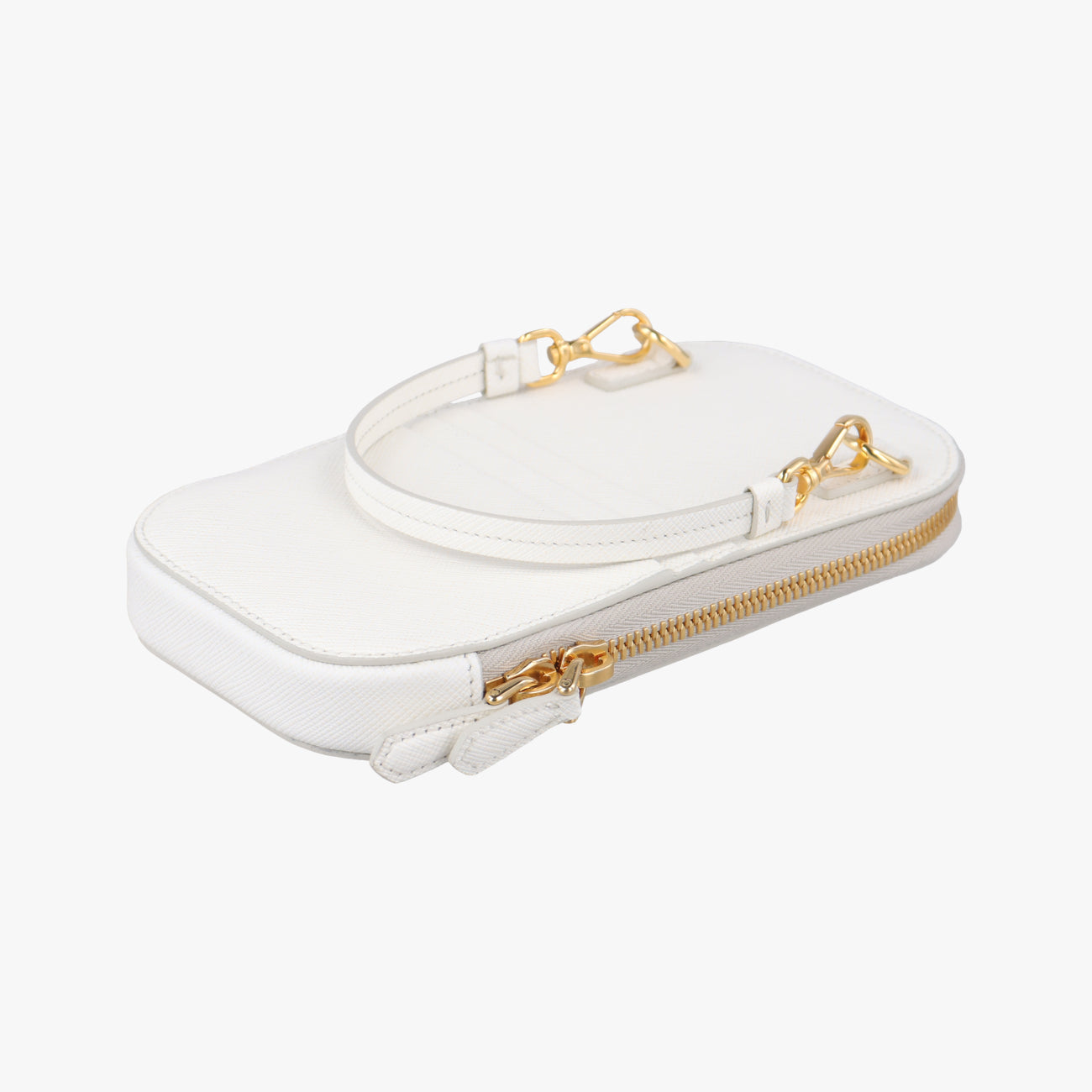 Triangle logo White Saffiano Leather 1DH030 85三角ロゴ ホワイト サフィアーノレザー 1DH030 85