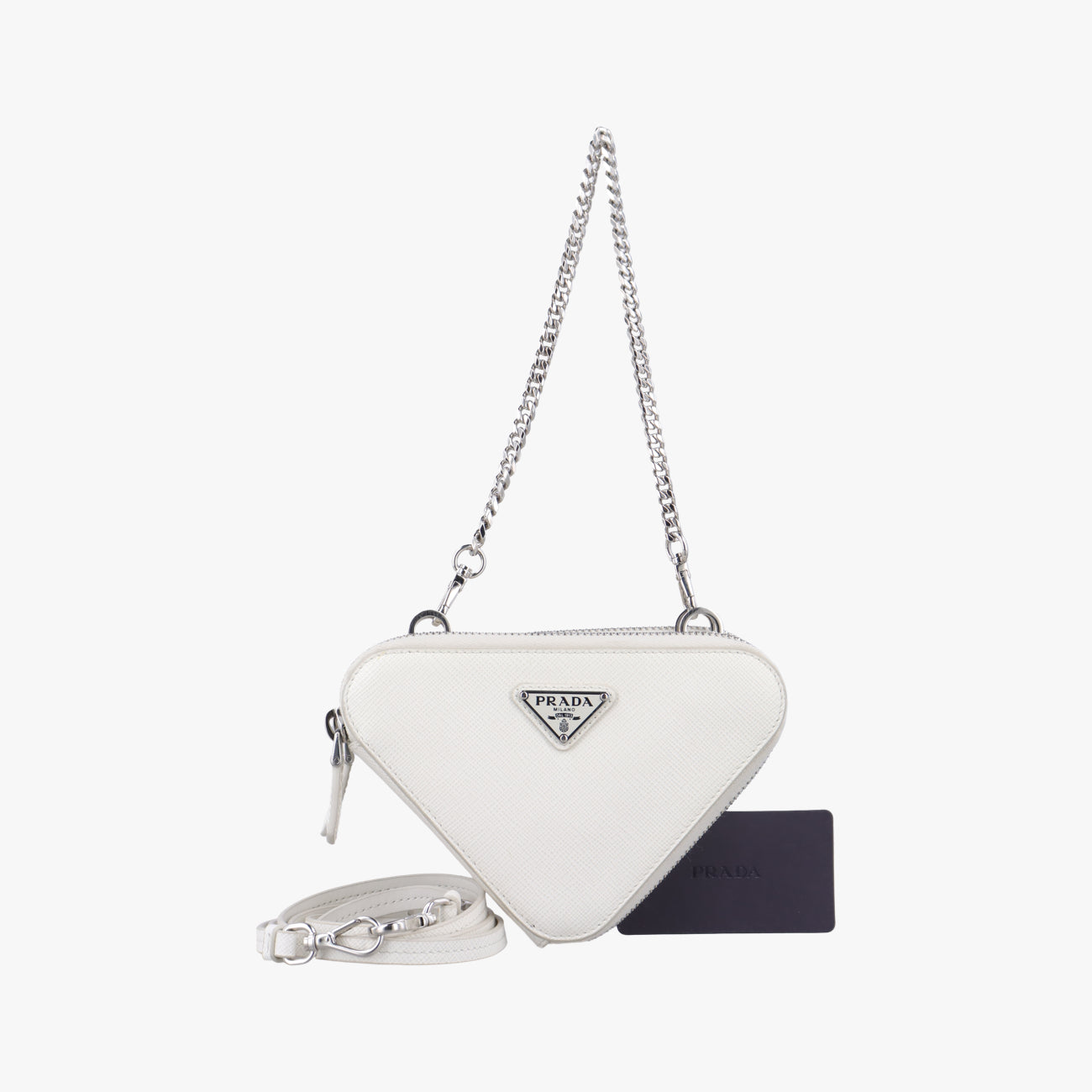 Triangle Logo Plate White SAFFIANO Leather 1NR015 234トライアングルロゴ ホワイト サフィアーノレザー 1NR015 234