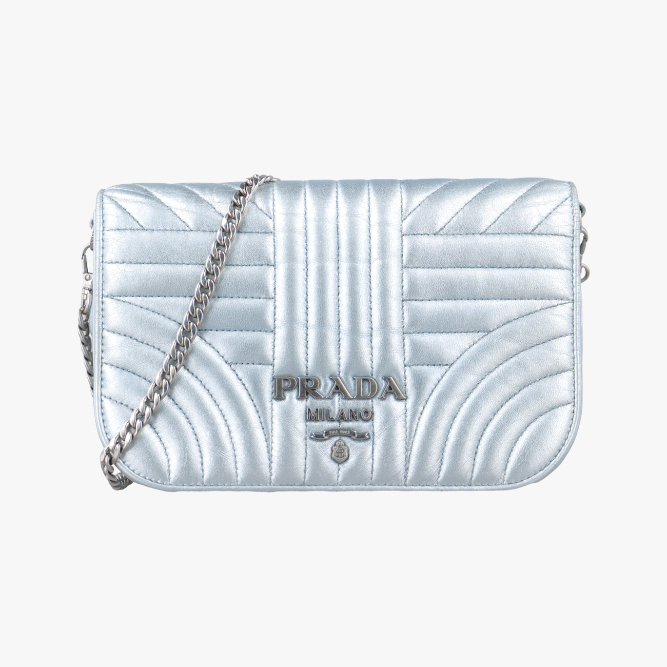 Metallic Nappa Stitching Diagramme Chain Iridescent Silver Leather 107 Fメタリックナッパステッチダイアグラムチェーン イルデセント シルバー レザー 107 F