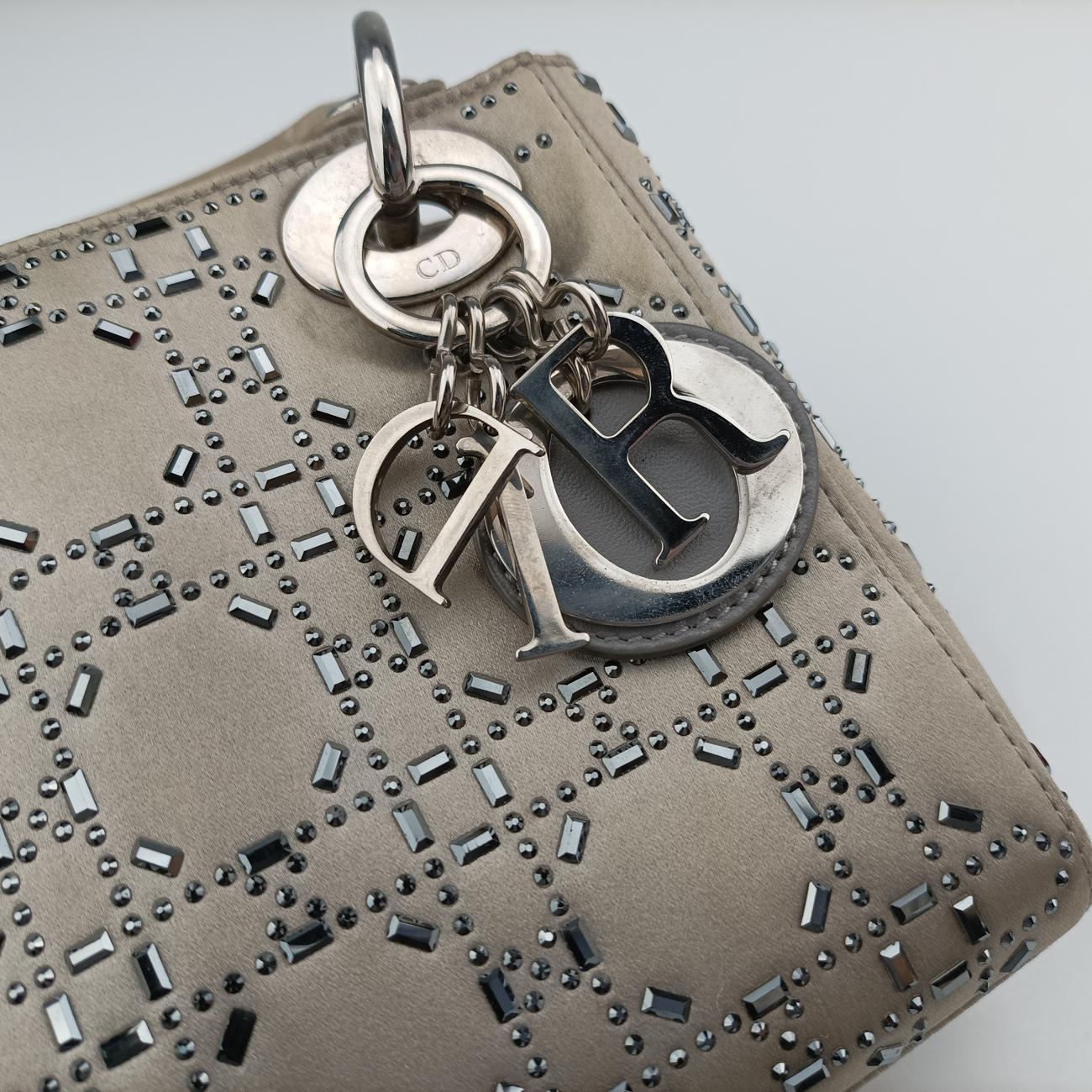 Satin Crystal Cannage Mini Lady Dior Grey satin 02-MA-1118サテンクリスタル カナージュ ミニ レディ ディオール グレー サテン 02-MA-1118