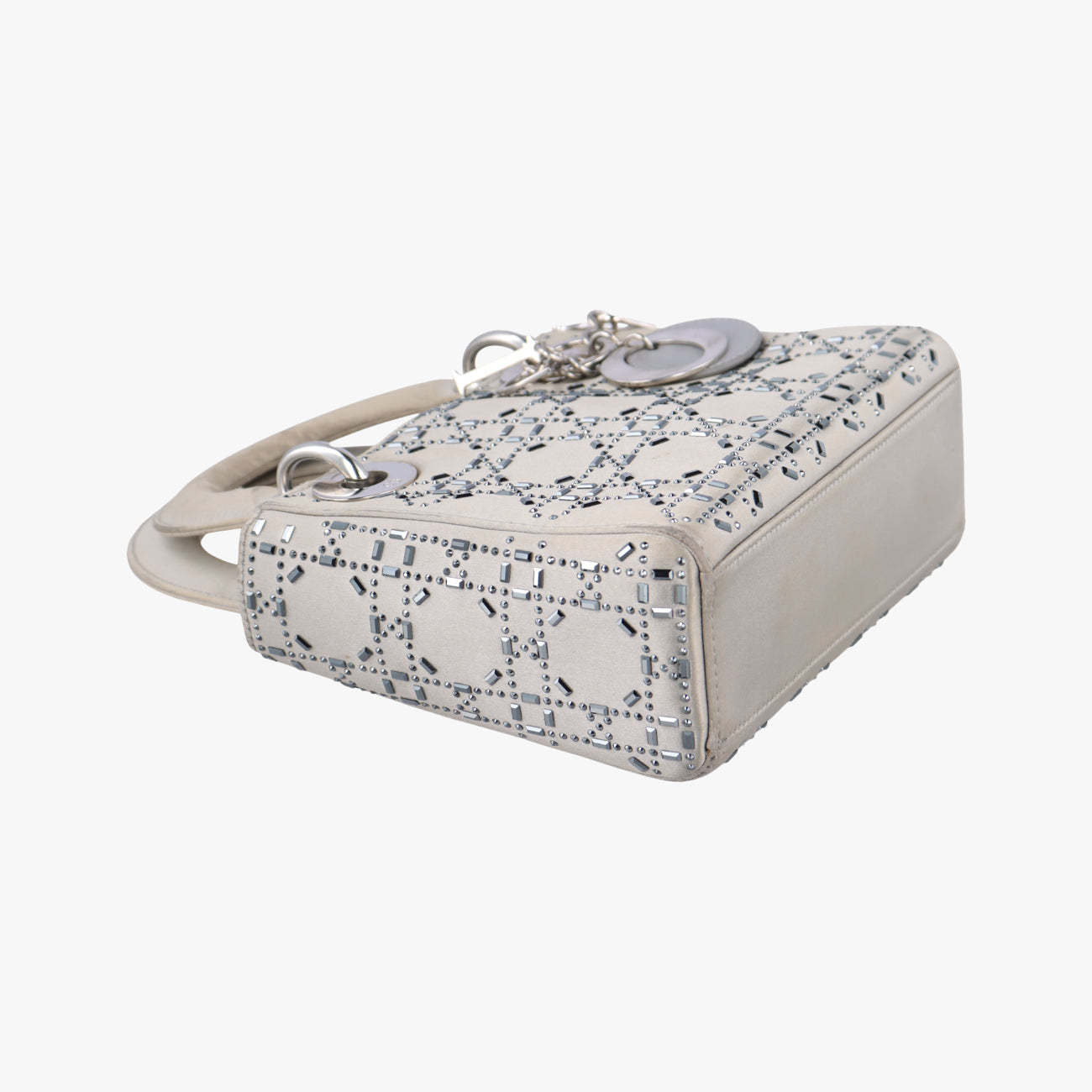 Satin Crystal Cannage Mini Lady Dior Grey satin 02-MA-1118サテンクリスタル カナージュ ミニ レディ ディオール グレー サテン 02-MA-1118