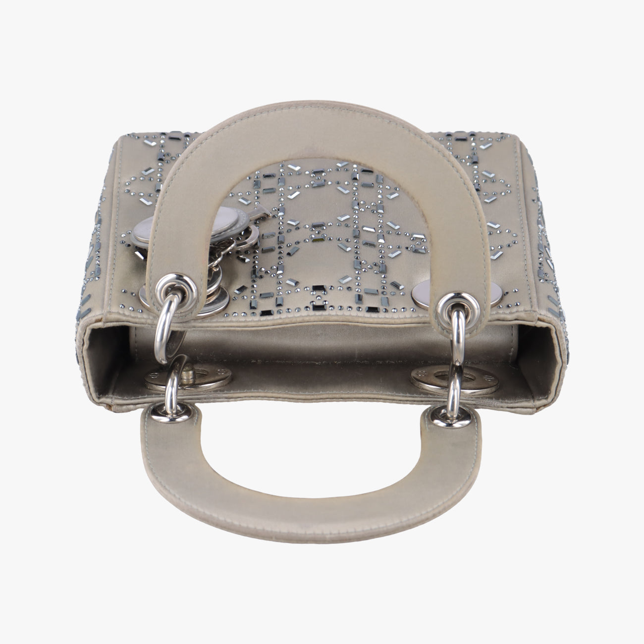 Satin Crystal Cannage Mini Lady Dior Grey satin 02-MA-1118サテンクリスタル カナージュ ミニ レディ ディオール グレー サテン 02-MA-1118