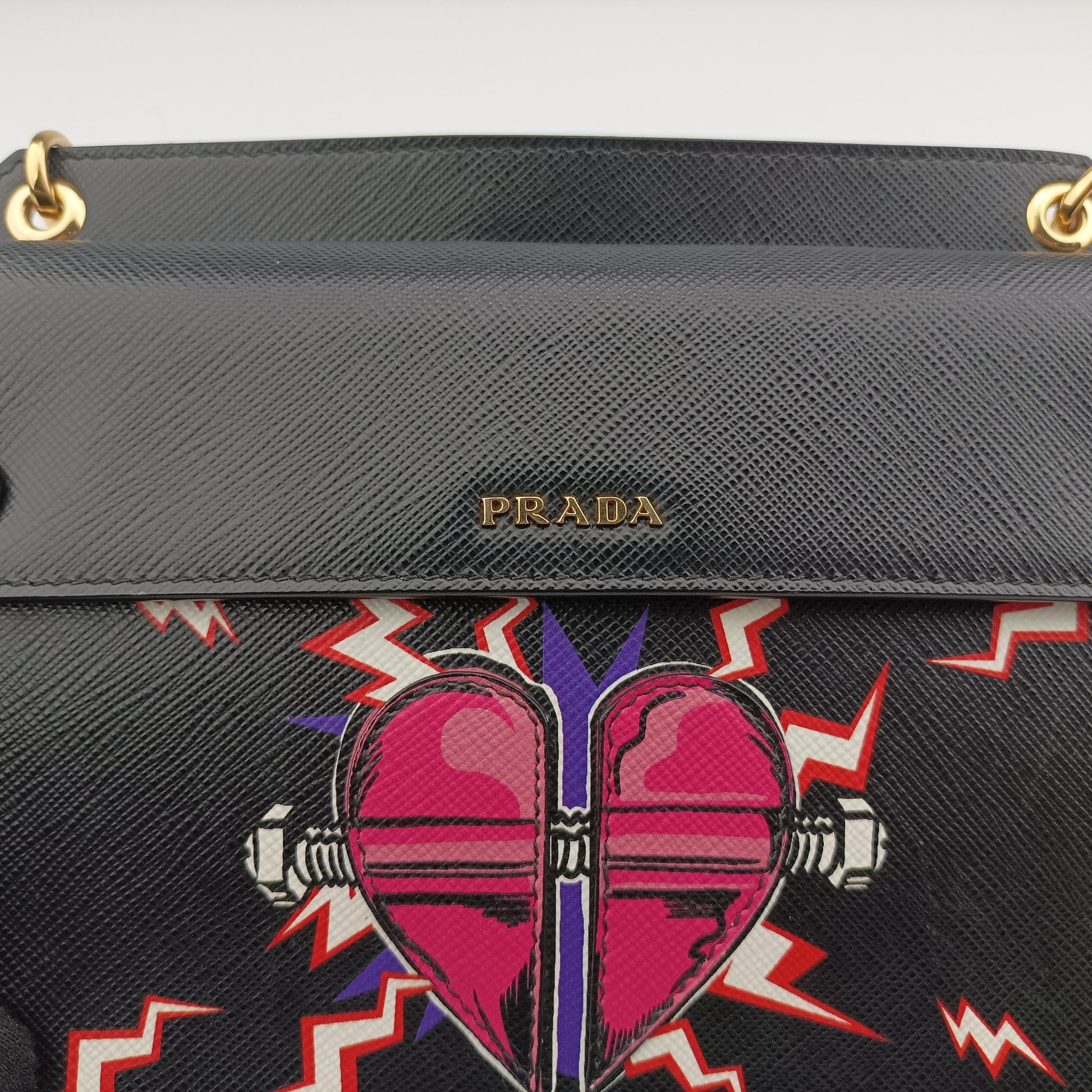 Heart pattern Black×multicolor Saffiano leather 62ハート パターン ブラック×マルチカラー サフィアーノレザー 62