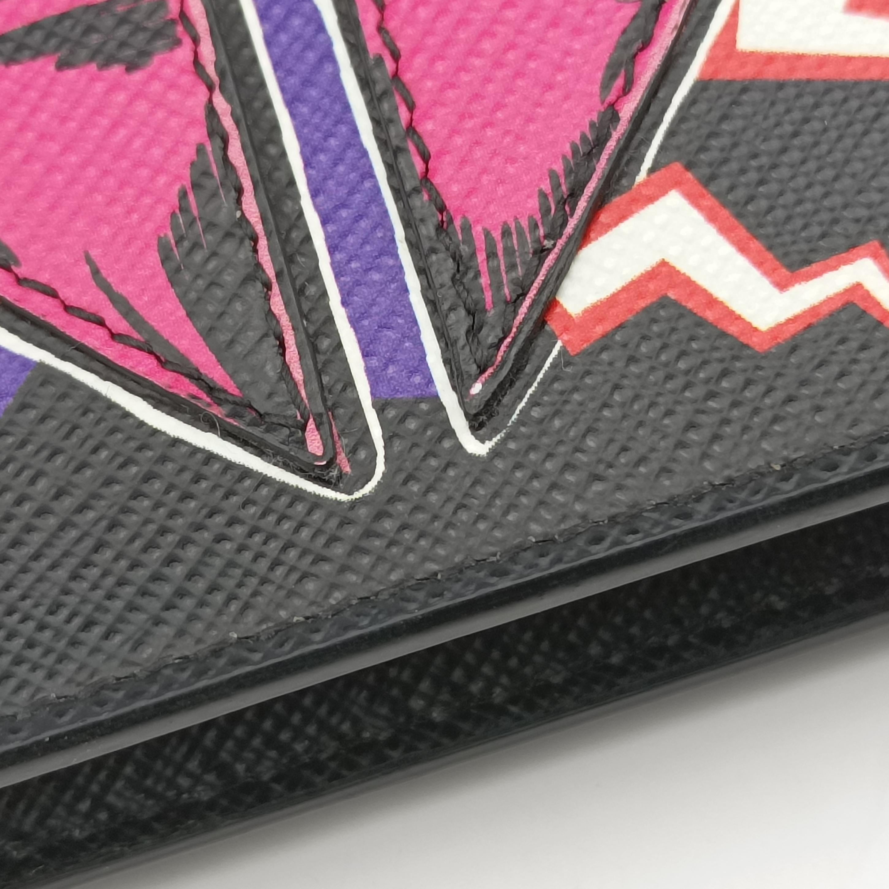 Heart pattern Black×multicolor Saffiano leather 62ハート パターン ブラック×マルチカラー サフィアーノレザー 62