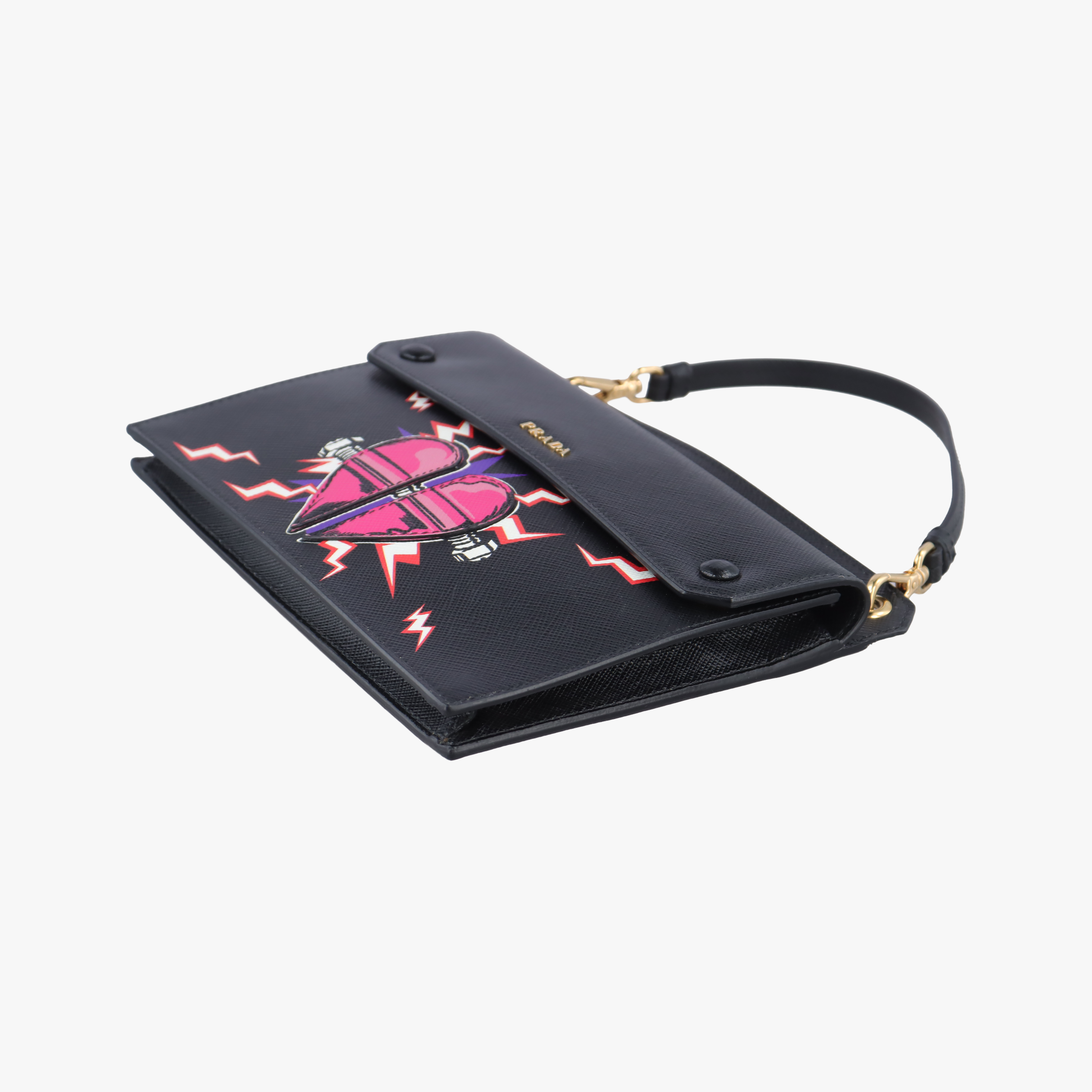 プラダPradaハート パターン ブラック×マルチカラー サフィアーノレザー 62