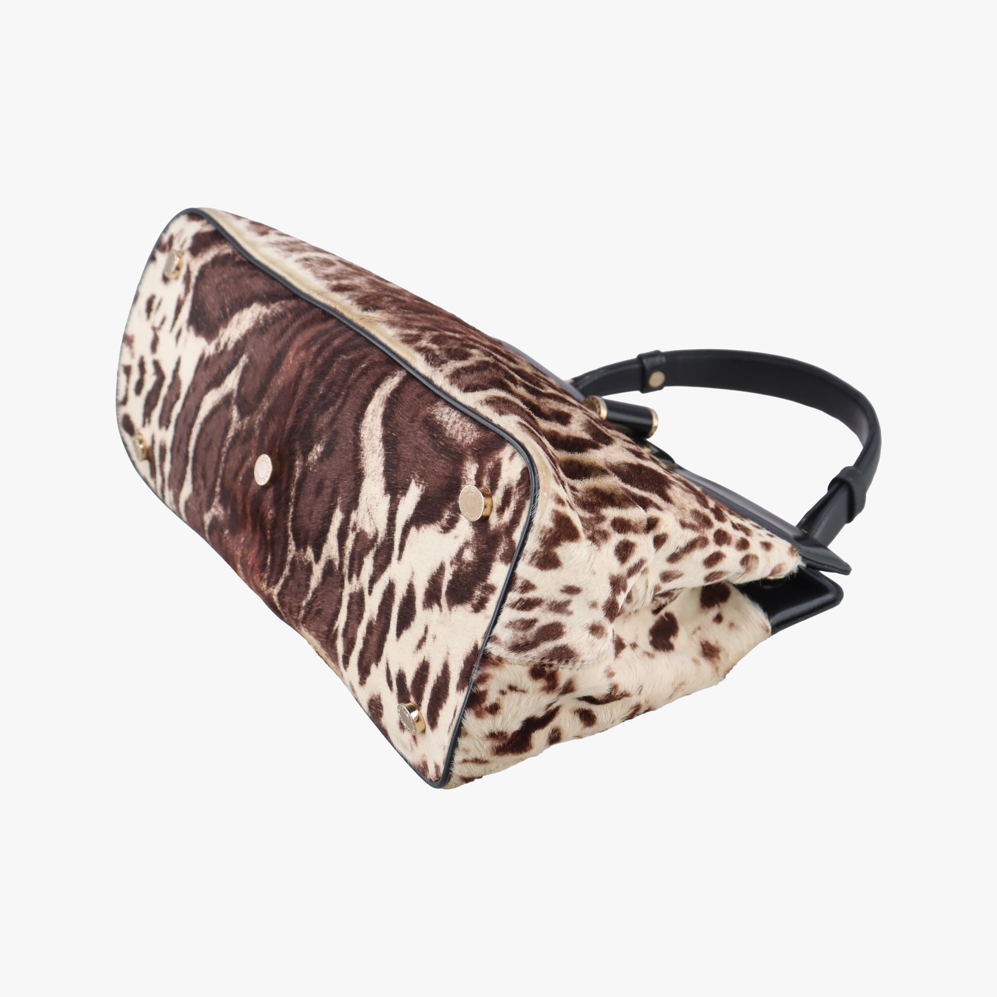 Leopard Print Brown × Black Leather× Fur AX.B12.35146レオパード 豹柄 ブラウン × ブラック レザー ×ファー AX.B12.35146