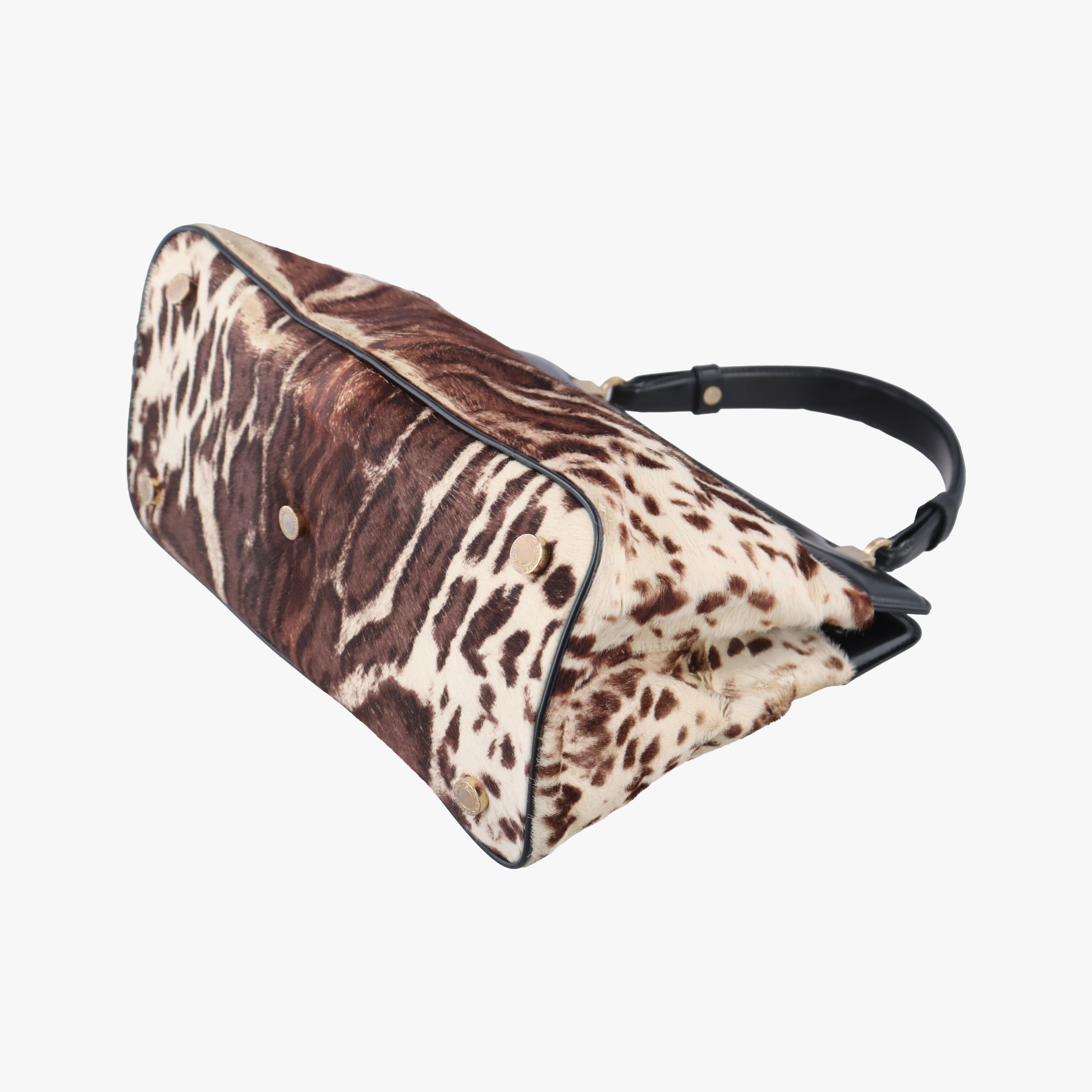 Leopard Print Brown × Black Leather× Fur AX.B12.35146レオパード 豹柄 ブラウン × ブラック レザー ×ファー AX.B12.35146