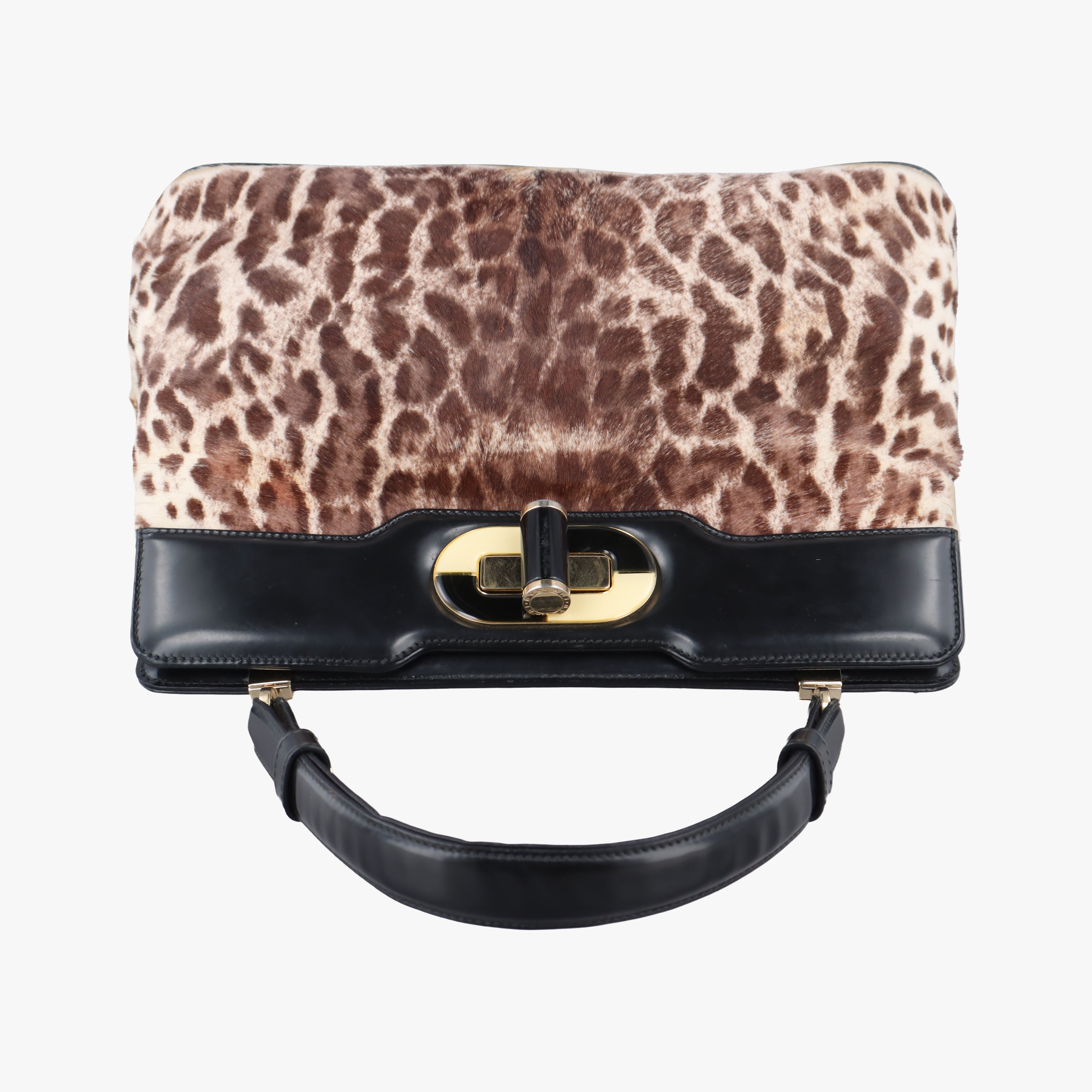 Leopard Print Brown × Black Leather× Fur AX.B12.35146レオパード 豹柄 ブラウン × ブラック レザー ×ファー AX.B12.35146