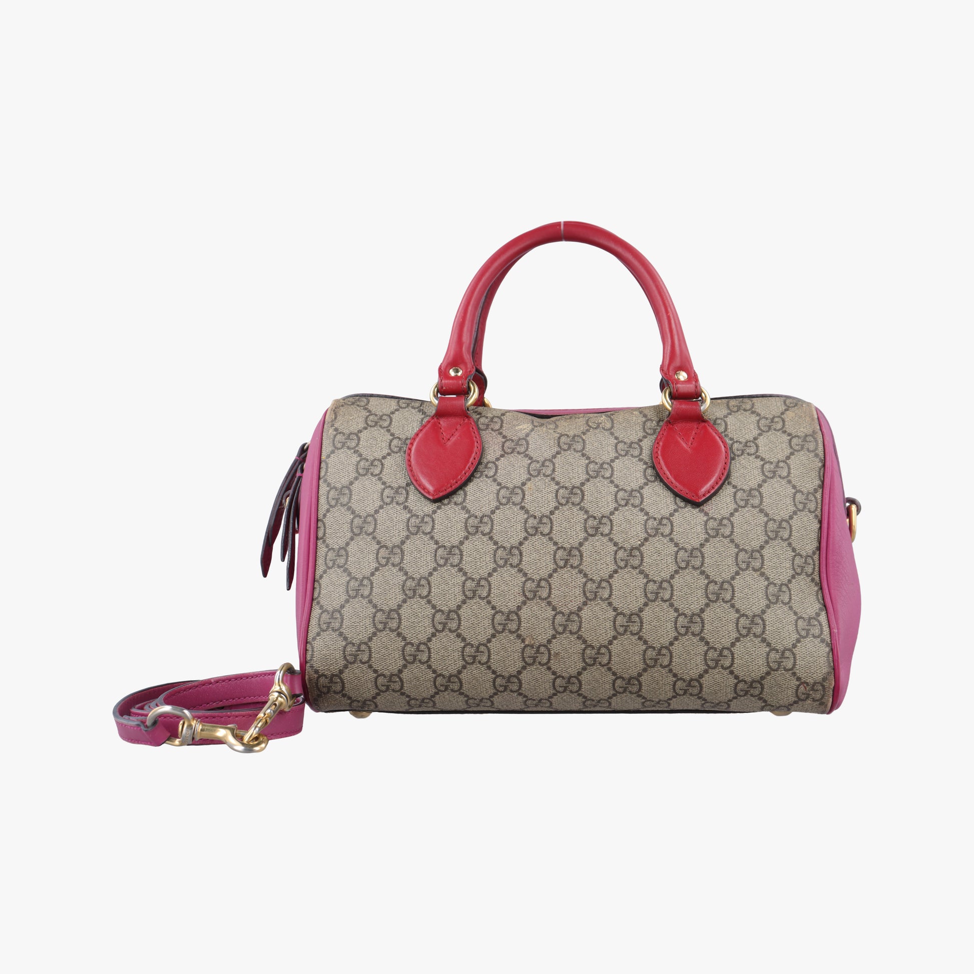 GG SUPREME beige×red×pink PVC coated canvas x leather 409529 I019476972GGスプリーム ベージュ×レッド×ピンク PVCコーティングキャンバス×レザー 409529 I019476972