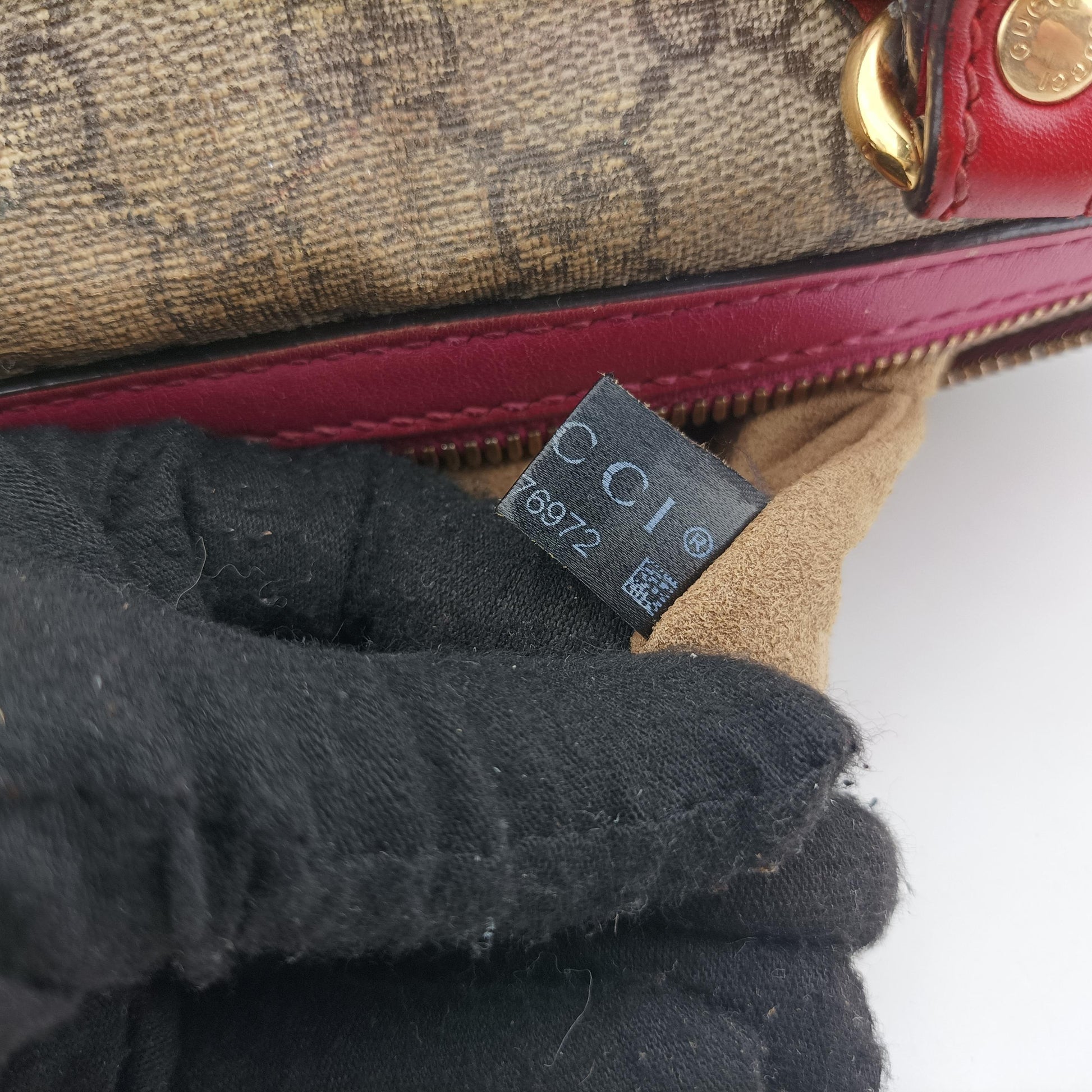 GG SUPREME beige×red×pink PVC coated canvas x leather 409529 I019476972GGスプリーム ベージュ×レッド×ピンク PVCコーティングキャンバス×レザー 409529 I019476972