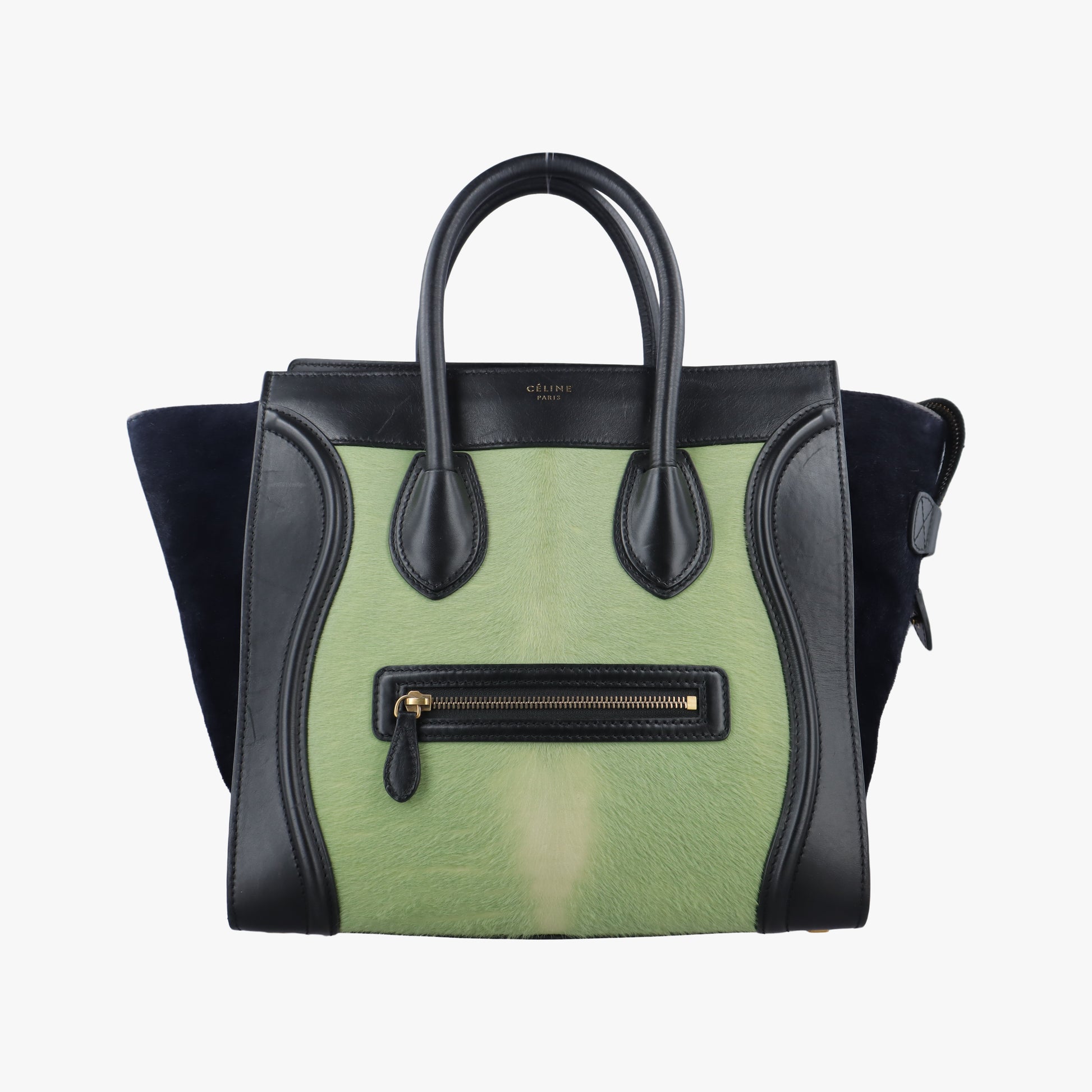 Luggage Mini Shopper Black x Green Leather×ponyhair S-GA-0183ラゲージミニショッパー ブラック×グリーン レザー×ハラコ S-GA-0183