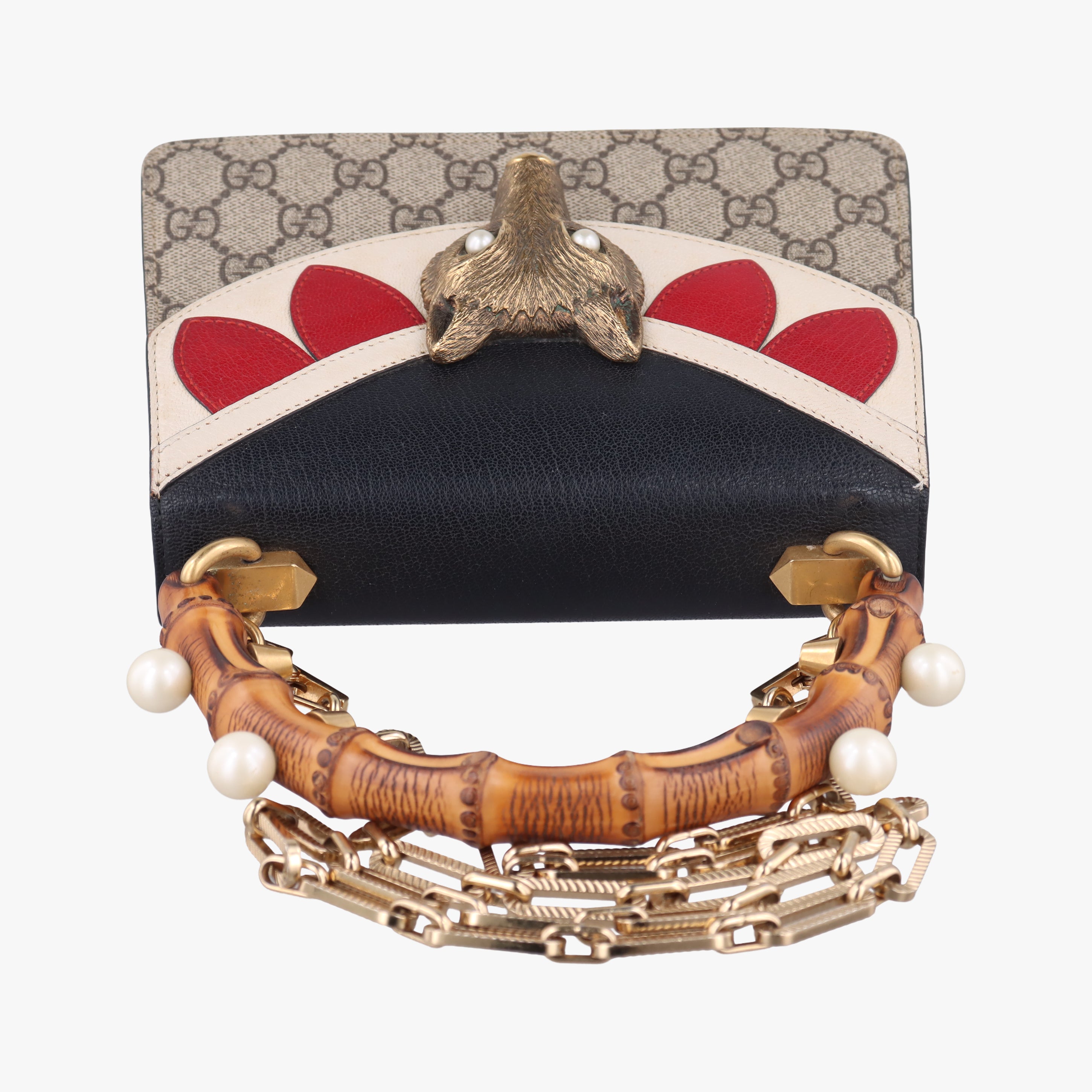 Mini Fox Brooch Bamboo Beige×Multicolour PVC coated canvas×Leather 466428 G023661145ミニ フォックス ブローチ バンブー ベージュ×マルチカラー PVCコーティングキャンバス×レザー 466428 G023661145