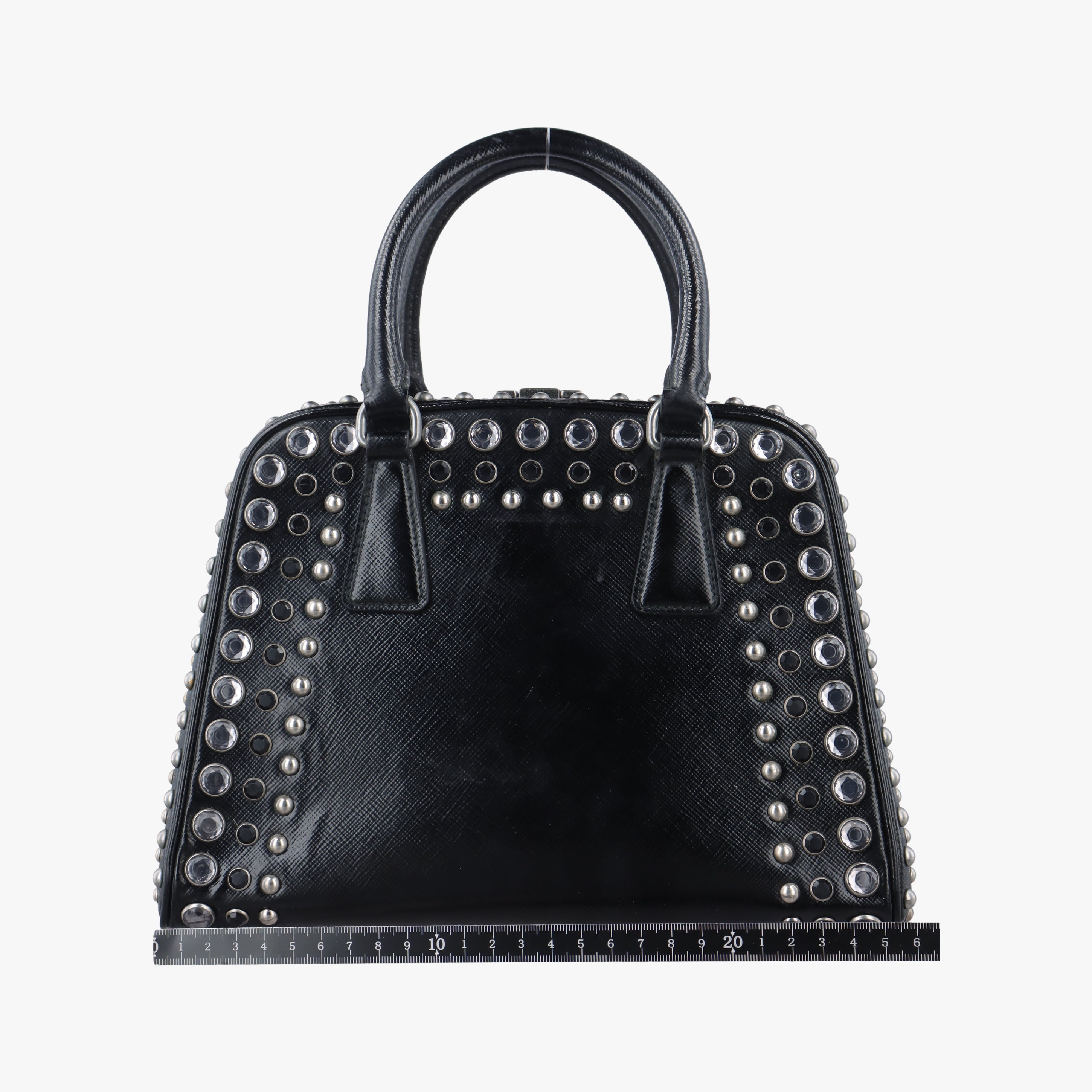 Studs Pyramid Frame Satchel Black Patent 180 8スタッズピラミッドフレームサッチェル ブラック パテント 180 8