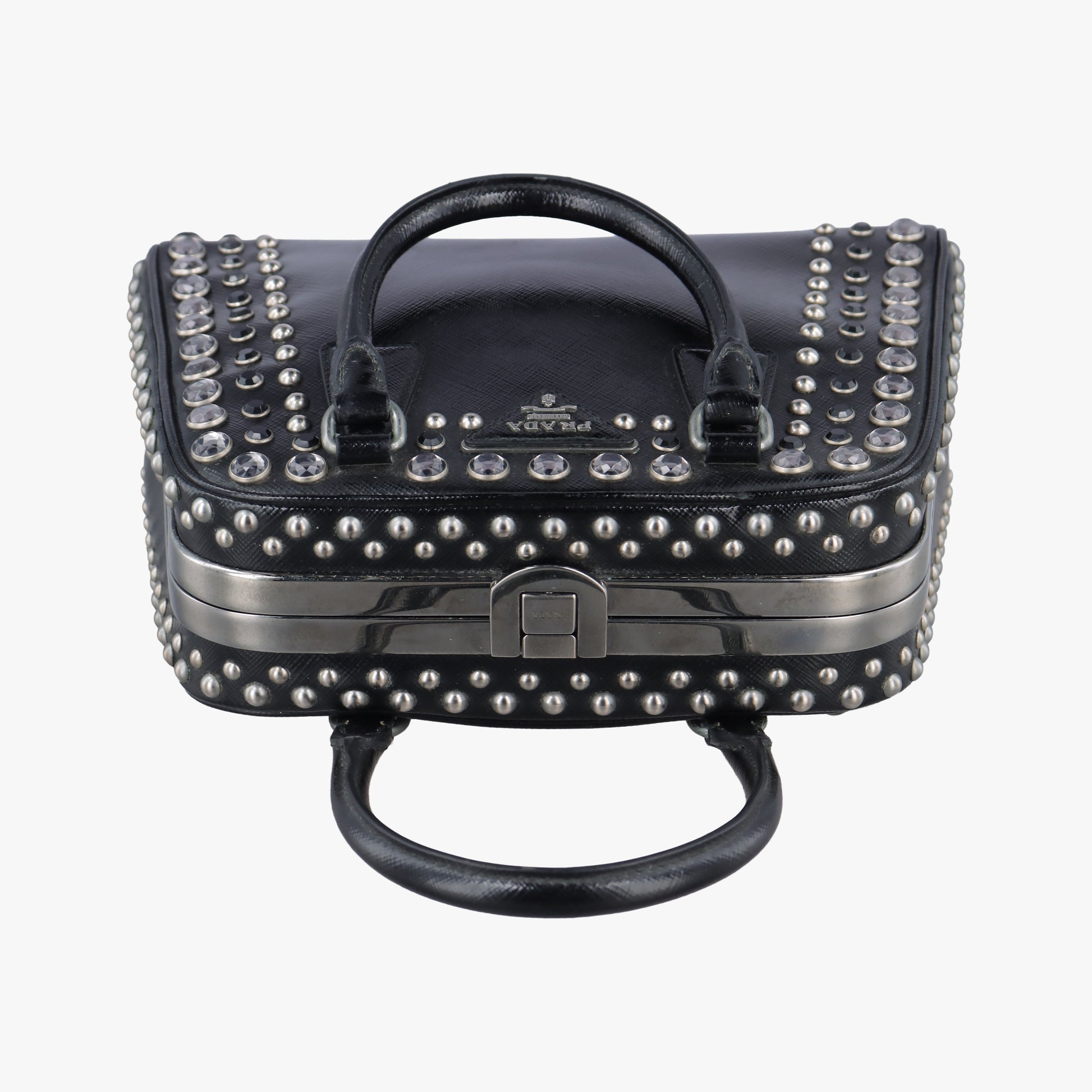 Studs Pyramid Frame Satchel Black Patent 180 8スタッズピラミッドフレームサッチェル ブラック パテント 180 8