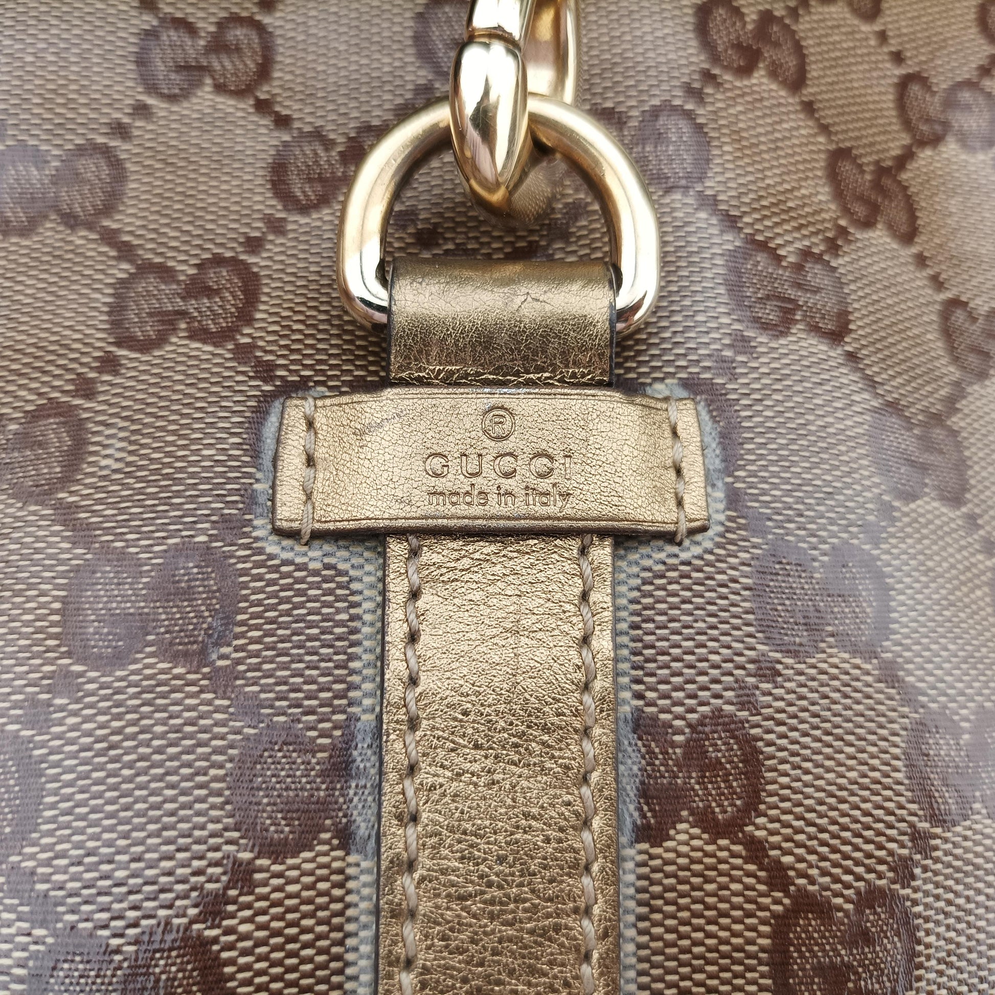 New Jackie Brown×golden PVC coated canvas×Leather 203494 G3057378ニュージャッキー ブラウン×ゴールド PVCコーティングキャンバス×レザー 203494 G3057378