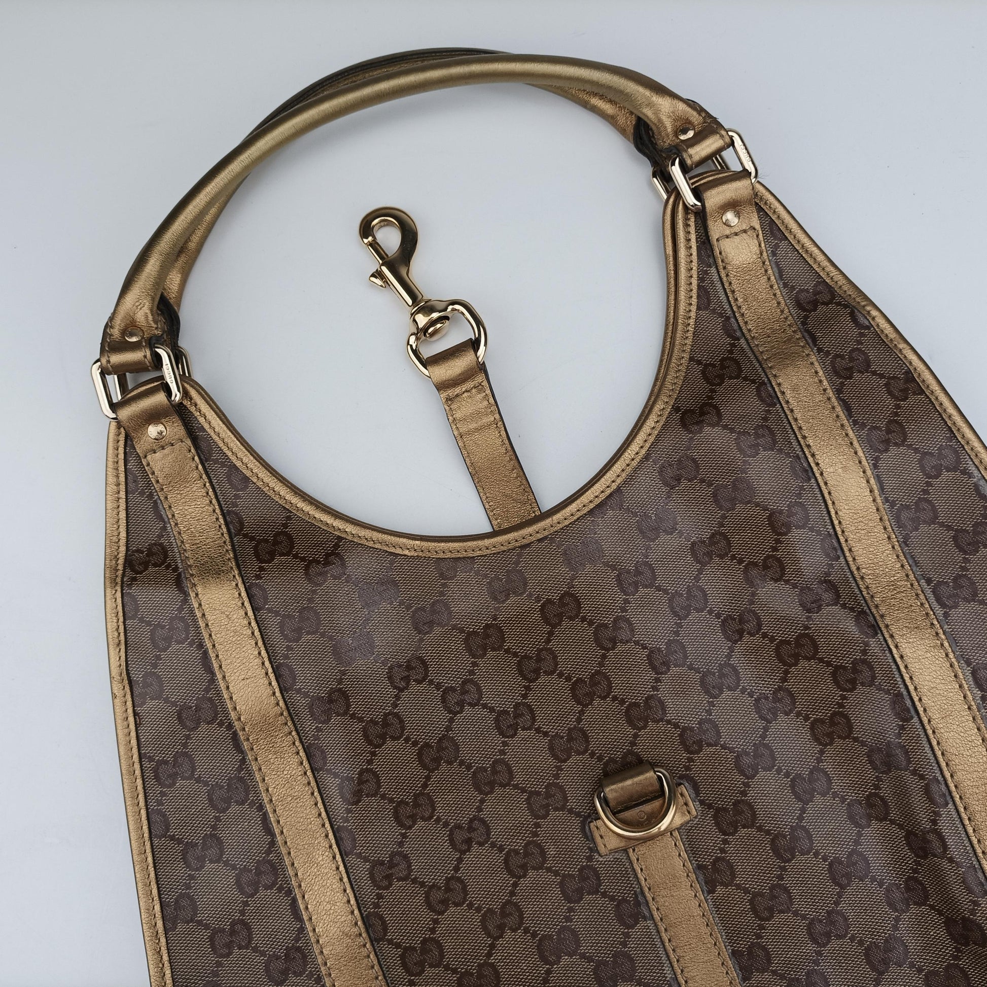 New Jackie Brown×golden PVC coated canvas×Leather 203494 G3057378ニュージャッキー ブラウン×ゴールド PVCコーティングキャンバス×レザー 203494 G3057378